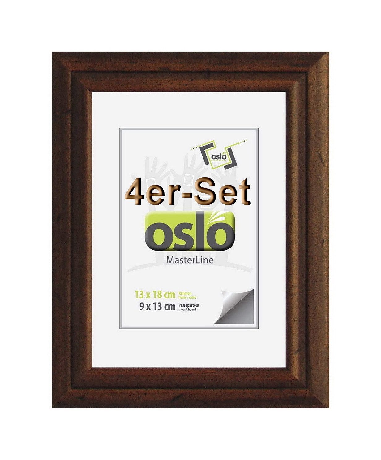 Oslo MasterLine Einzelrahmen Bilderrahmen Holz dunkel braun vintage antik-optik Fotorahmen FSC, 4er-Set stabiler Aufsteller Echtglas Format 18 x 13 cm