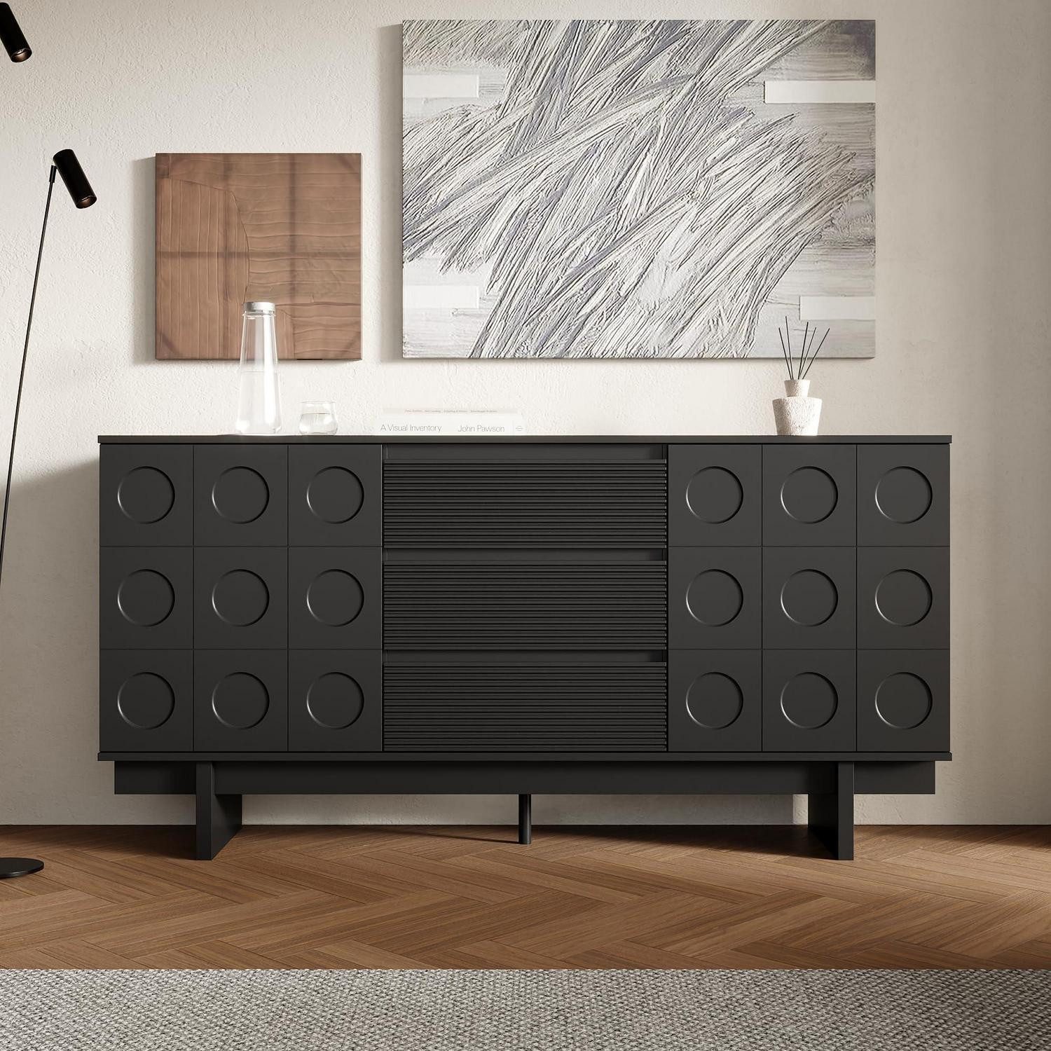 LuxusKollektion Sideboard Sideboard modern schwarz 160x40x80 cm 3 Schubladen 2 Türen