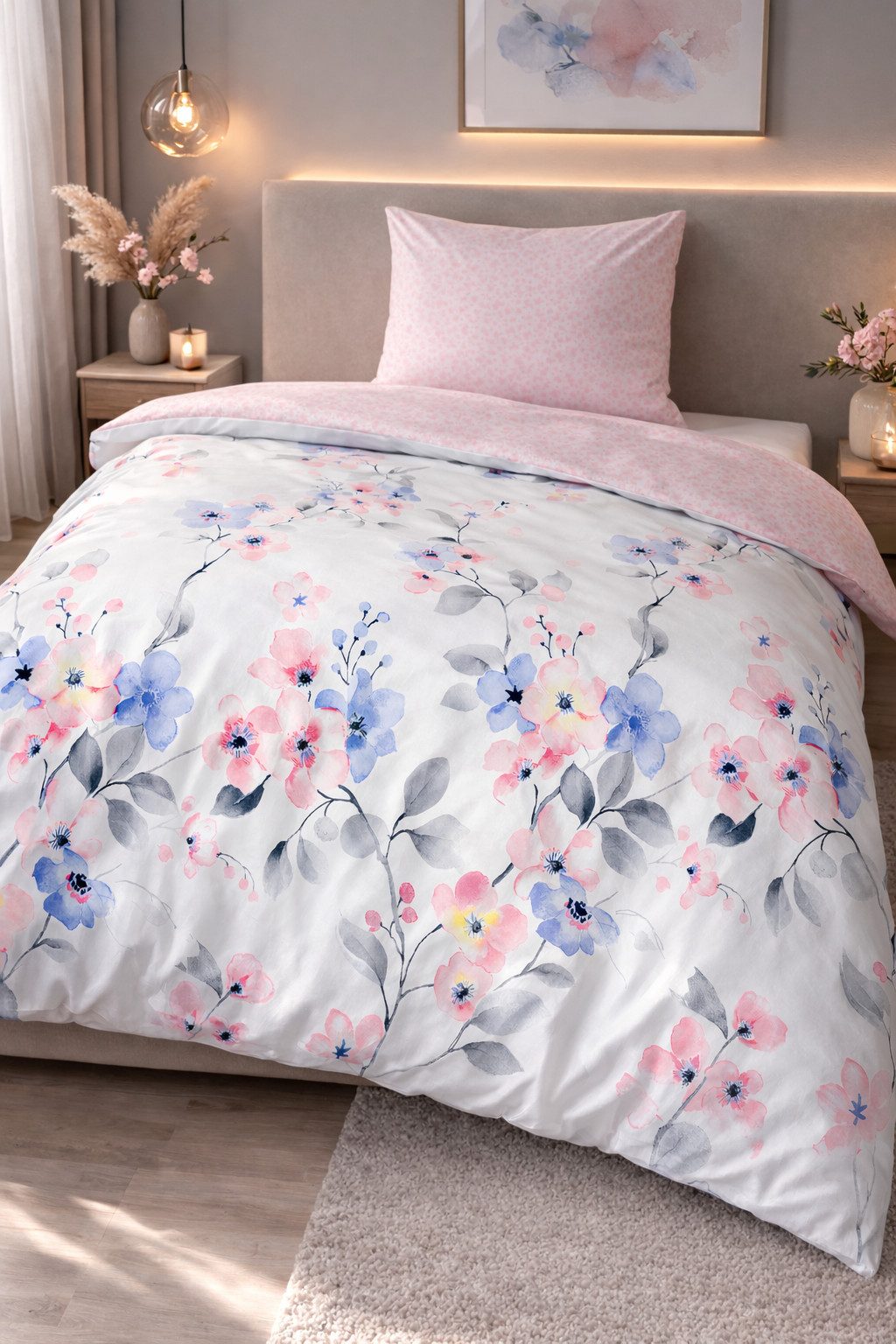 Leonado Vicenti Bettwäsche Baumwolle 135x200, 155x200, 155x220, 200x200, 200x220, 240x220, Renforcé, 2 teilig, Wendebettwäsche Rosa Weiß mit Reißverschluss