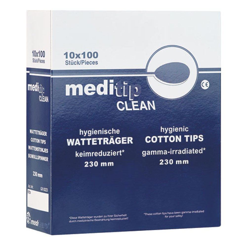 SERVOPRAX Wattestäbchen Meditip Clean, 230 mm Gr., 1000-St., Steril, 230mm Holzschaft, 4mm Wattekopf