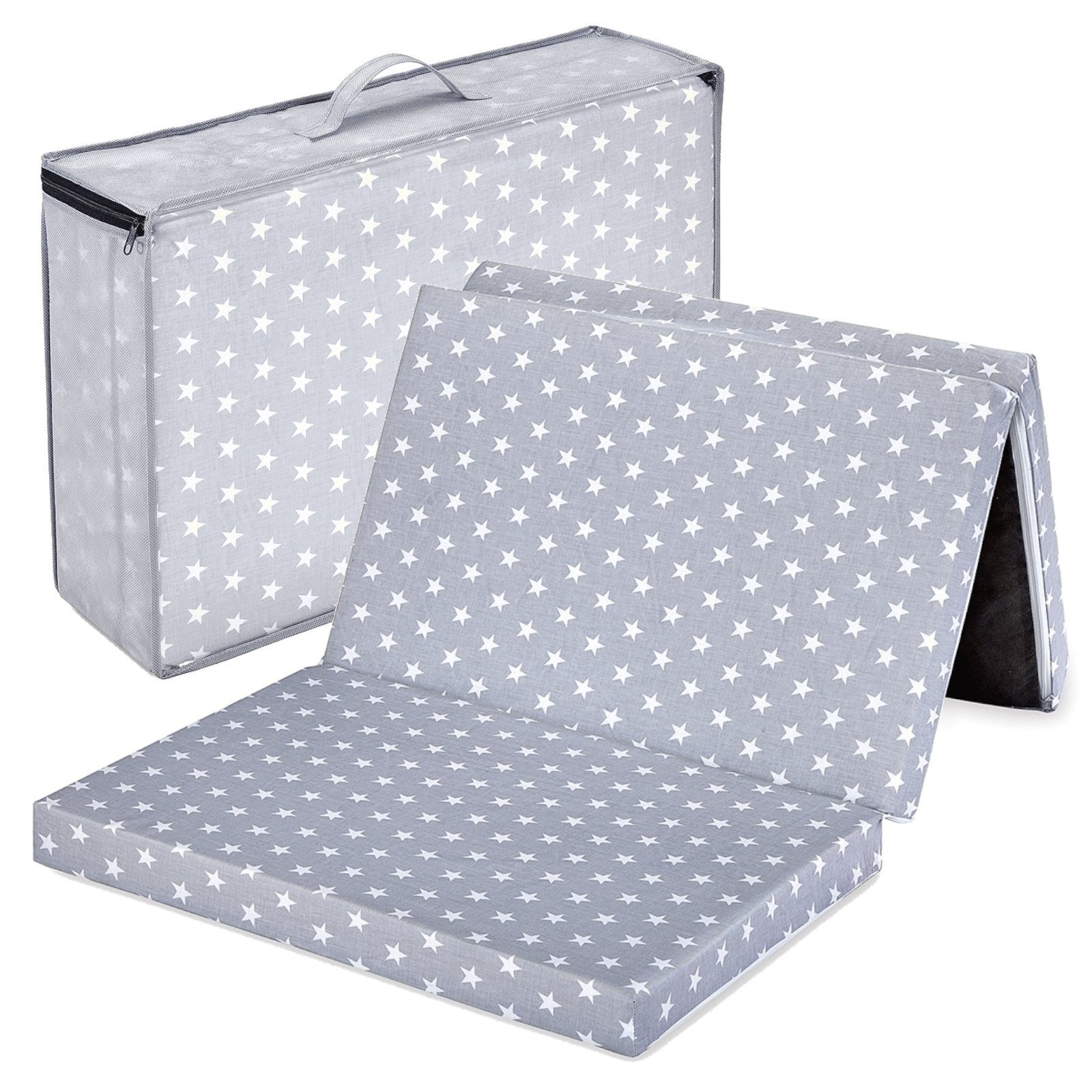 Reisebett-Matratzen Bambini klappbare Reisebettmatratze 120x60 cm Sterne grau faltbar, Bambini