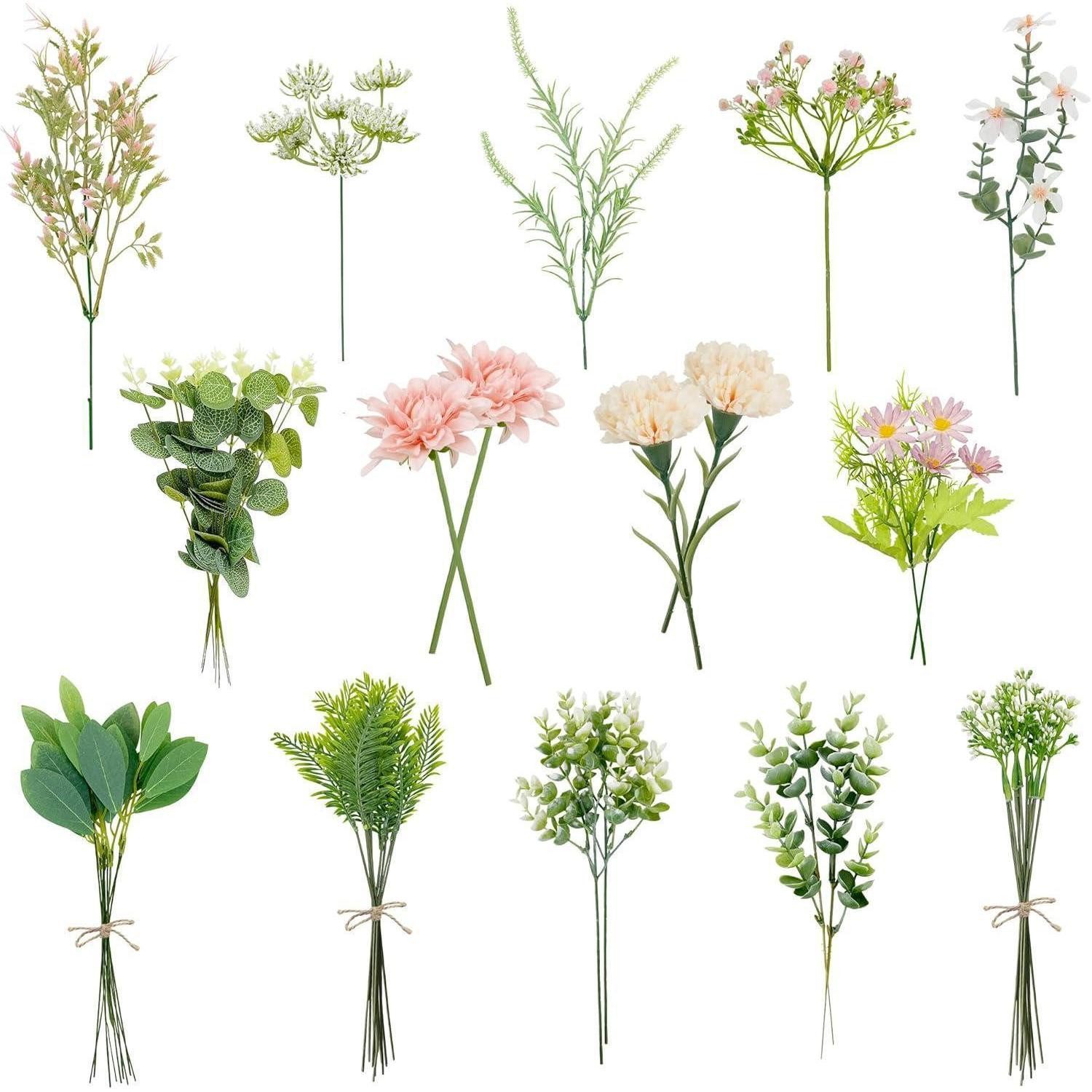 Kunstblumenstrauß Kunstblumen Seidenblumen Eukalyptus Brautstrauß 55 Rosa und Grün, LuxusKollektion