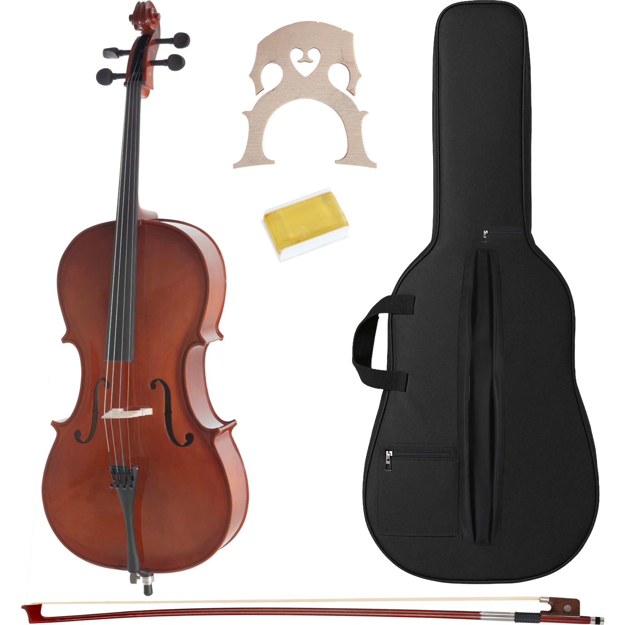 Classic Cantabile Cello CP-100 1/2 Cello Set - speziell für kleine Hände geeignet, Cellotasche mit Außentaschen für Bogen und weiteres Zubehör, Boden, Zargen, Hals, Griffbrett, Wirbel und Steg aus Ahorn