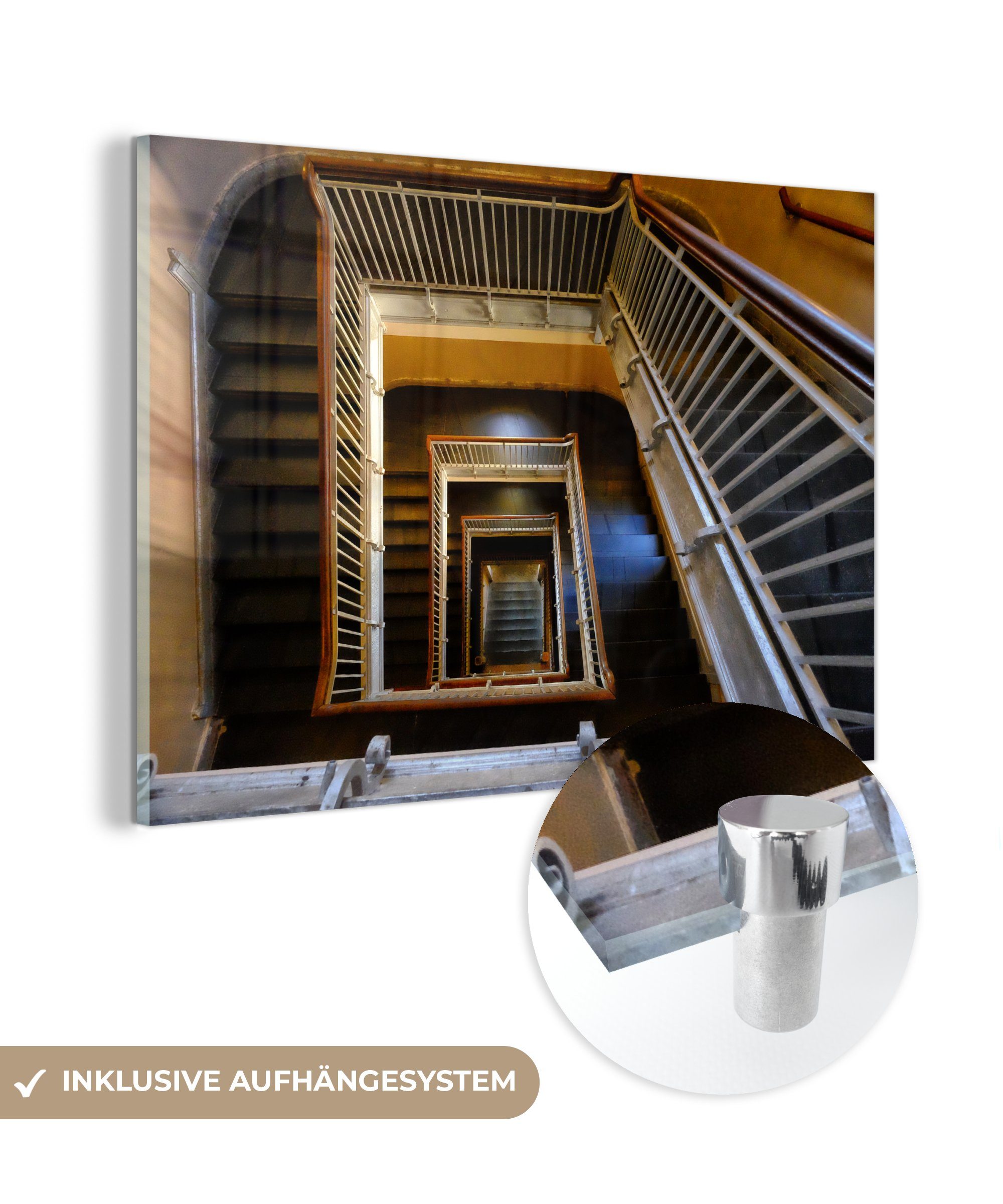 MuchoWow Acrylglasbild Historische Treppe auf Ellis Island in New York Amerika, (1 St), Acrylglasbilder Wohnzimmer & Schlafzimmer