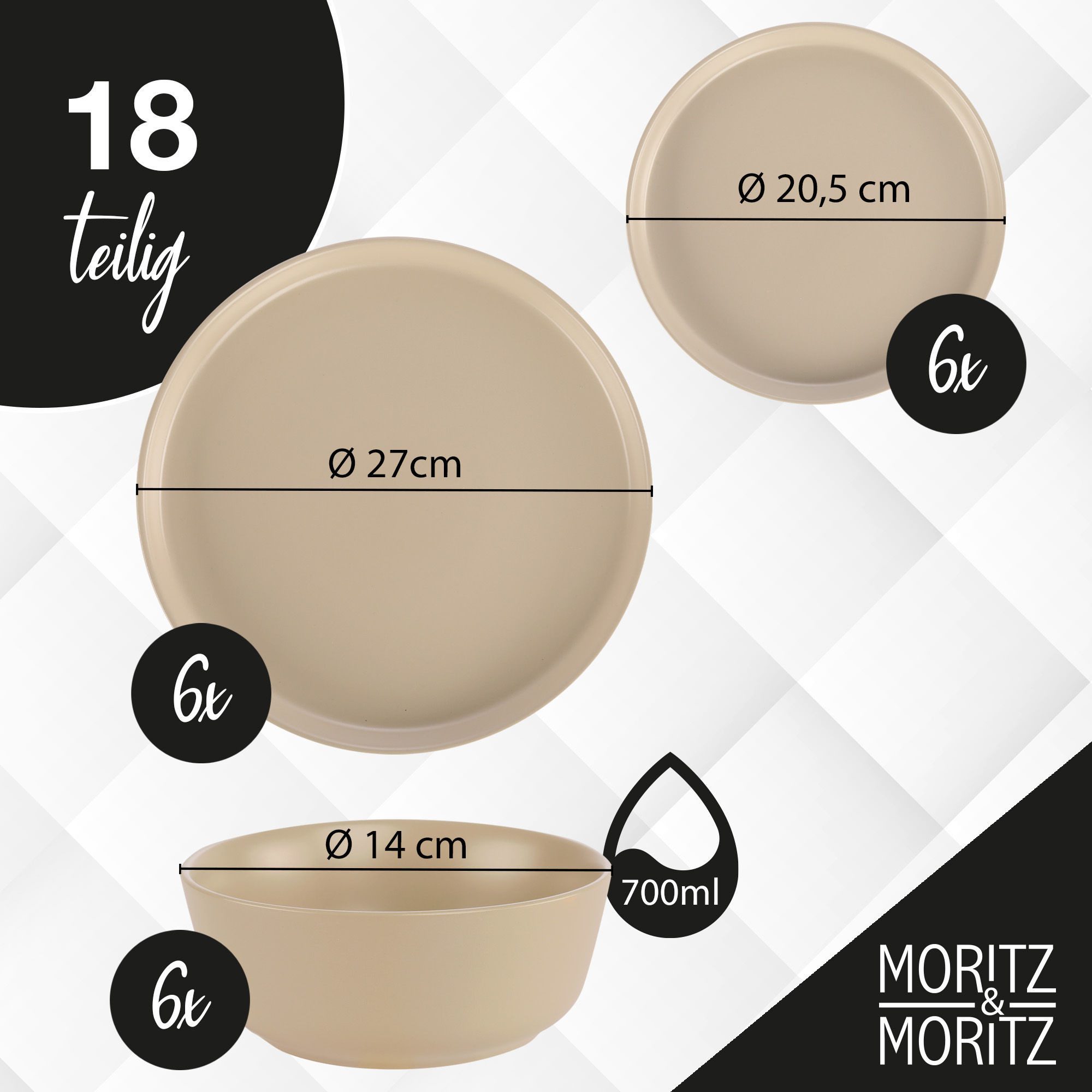 Moritz & Moritz Kombiservice NORDIC 18tlg Geschirrset Taupe (18-tlg), 6 Personen, Steinzeug, Spülmaschinengeeignet
