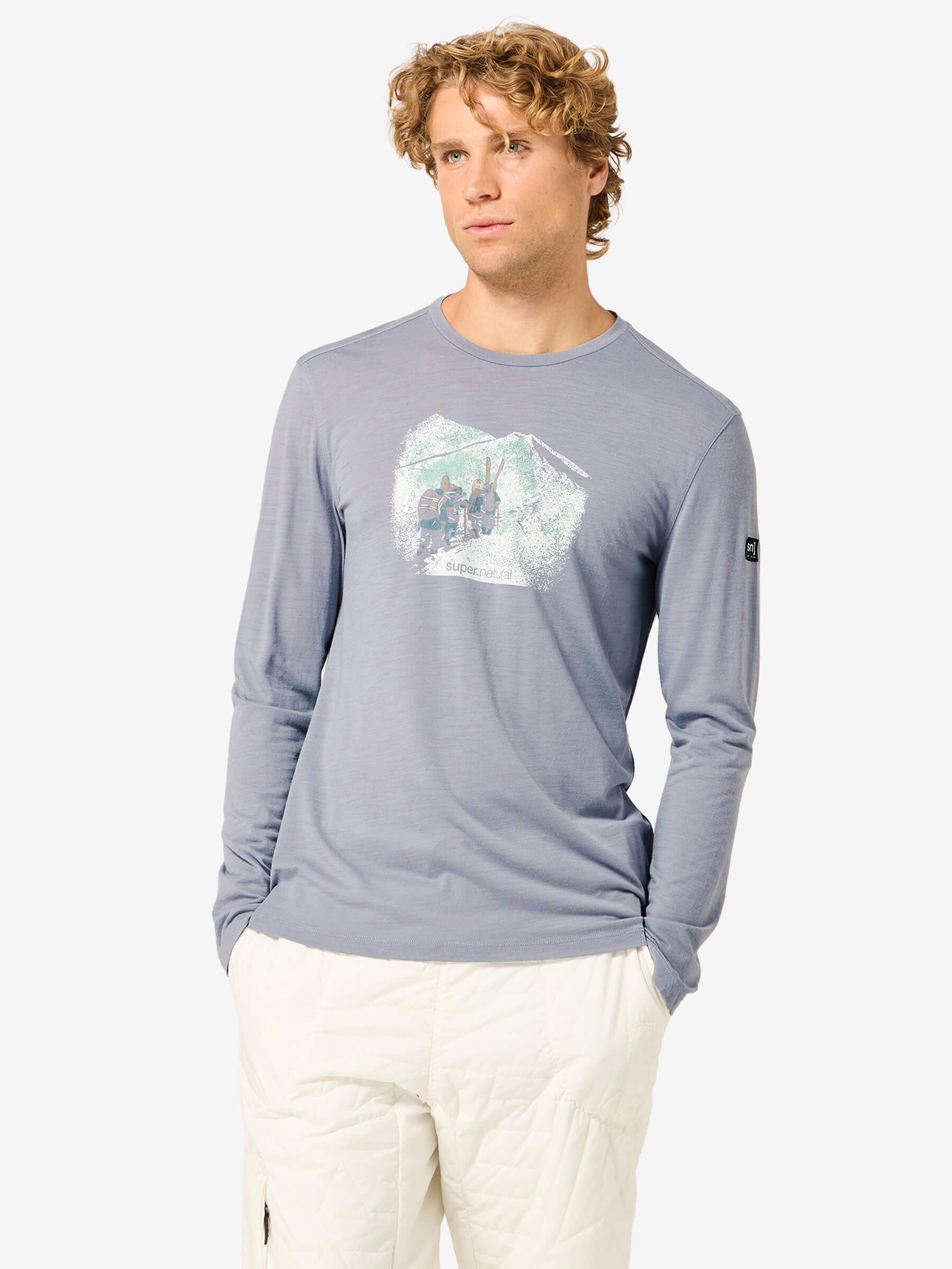 SUPER.NATURAL Langarmshirt für Herren,Merino M SNOW TOUR LS mit Tier-Motiv, atmungsaktiv