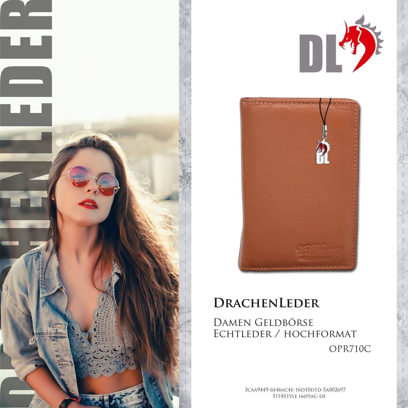 DrachenLeder Geldbörse DrachenLeder Damen Portemonnaie cognac (Portemonnaie, Portemonnaie), Damen Portemonnaie Echtleder Größe ca. 10cm, braun