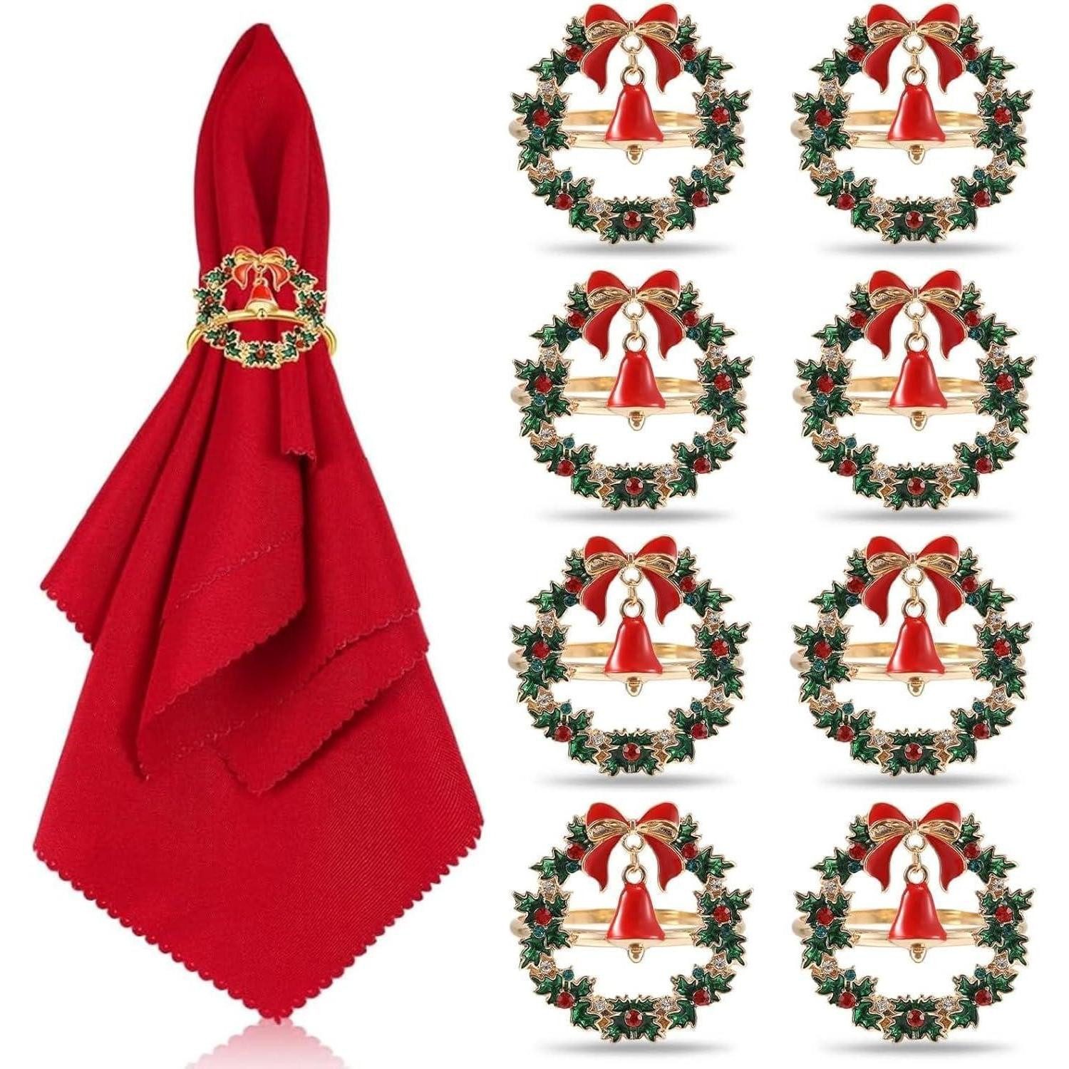 LuxusKollektion Serviettenring Serviettenringe Gold Weihnachten Weihnachtsglocken 8 Kranzschleife