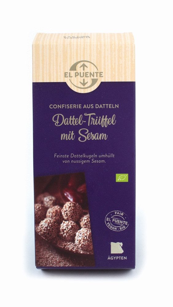 El Puente Süßigkeit Vegane Bio-Dattel-Trüffel Kugeln mit Sesam, Fair Trade, Vegan, Bio, Handmade