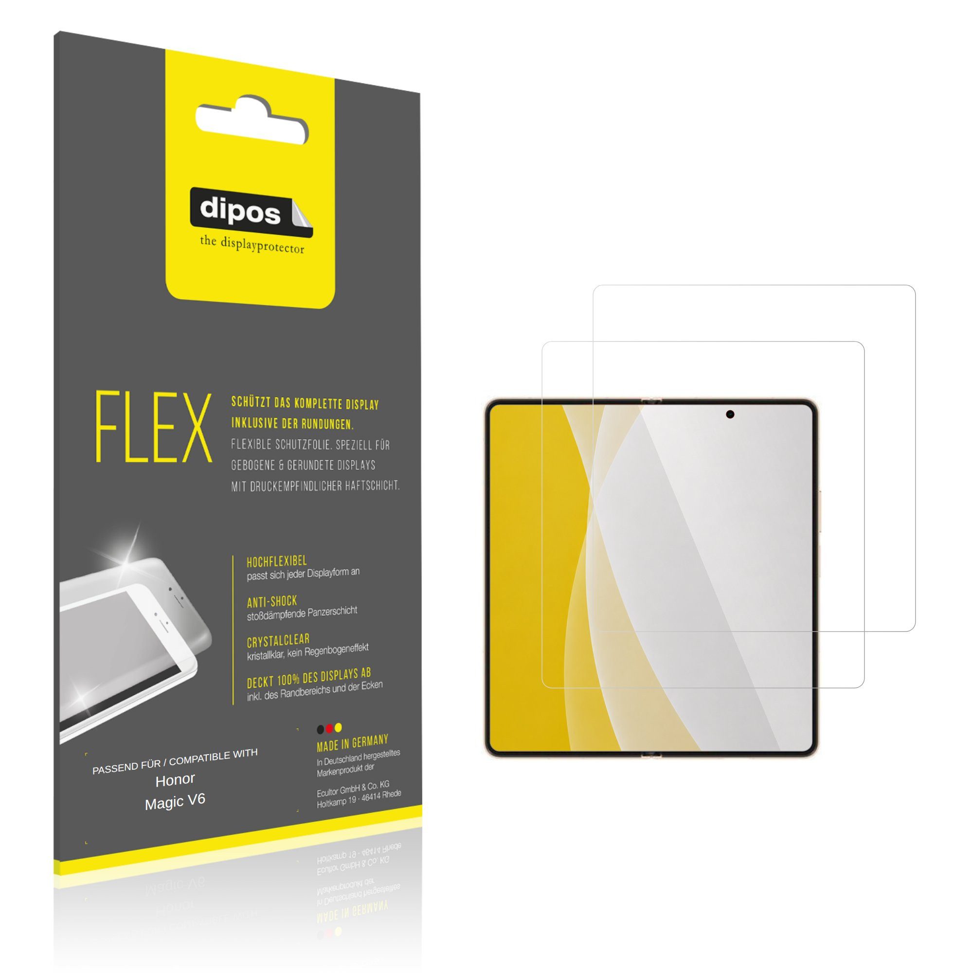 dipos Displayschutzfolie Schutzfolie für Honor Magic V6 Innenseite, 2 Stück, Displayschutz Schutz Folie Made in Germany
