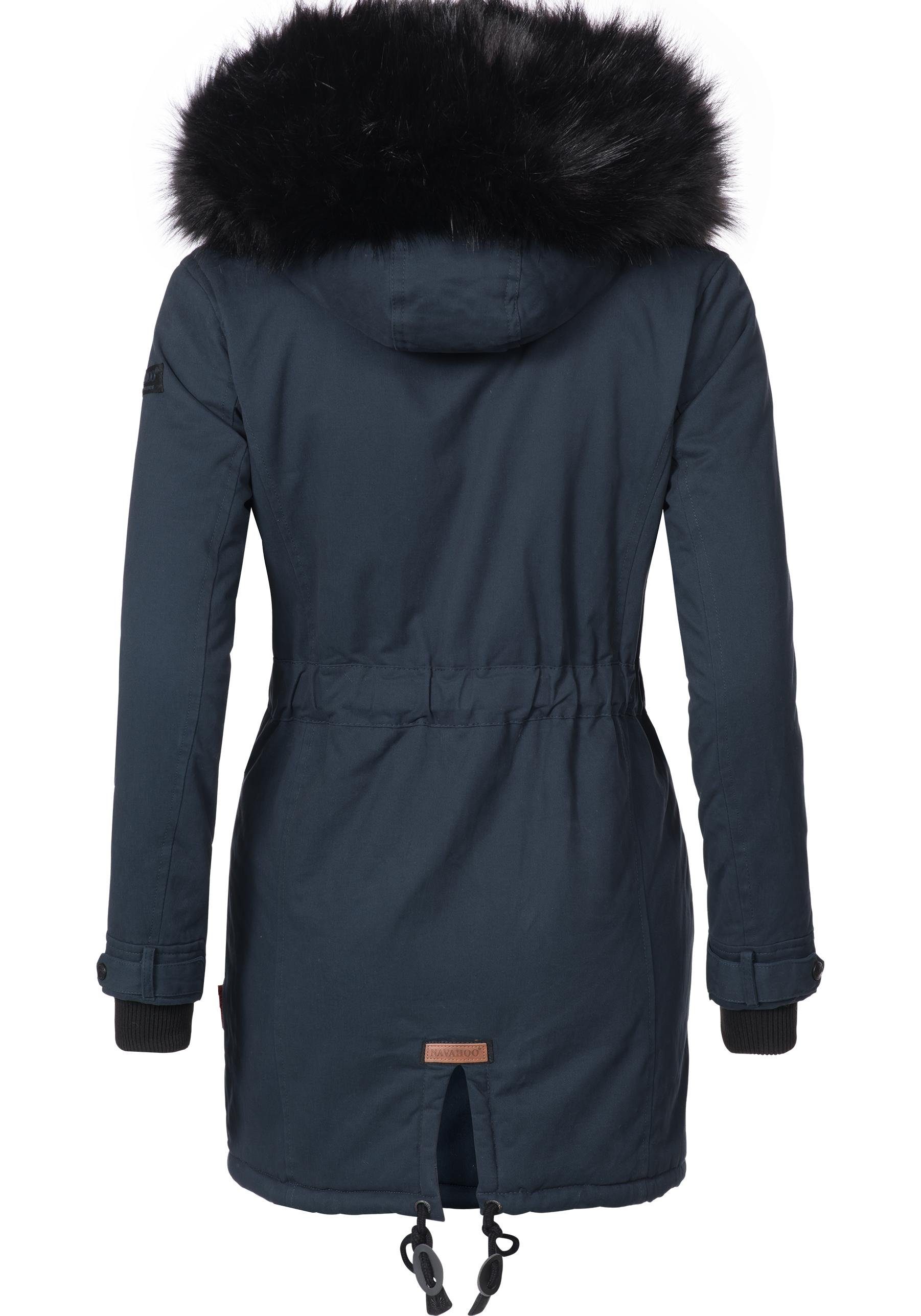 Navahoo Wintermantel Luluna edler Baumwoll Parka mit Fellimitat, Weiches  Baumwoll Material, perfekte Verarbeitung u. Qualität