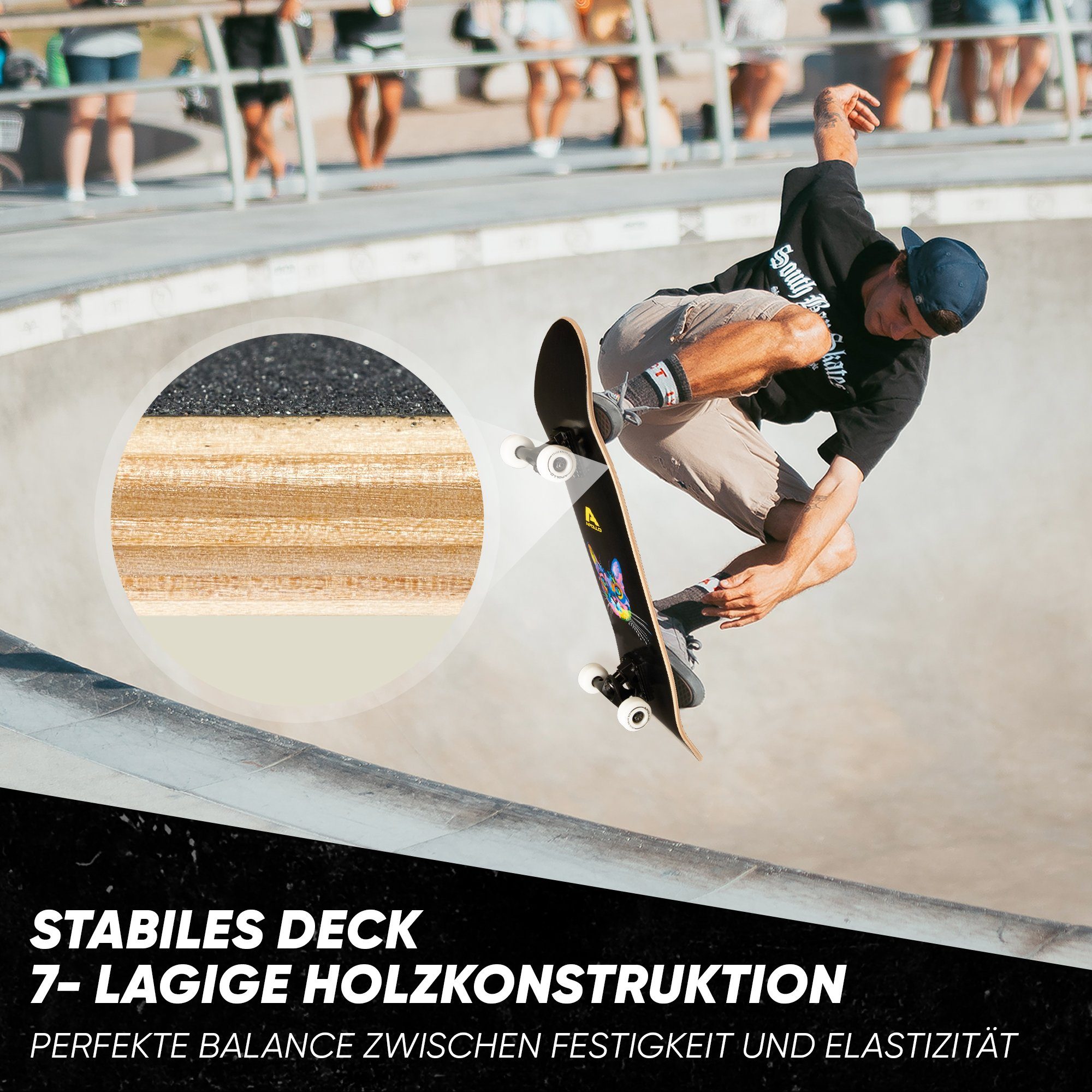 Apollo Skateboard Skateboard Kinder und Erwachsene Wood Board, Kinder Skateboard ab 6 Jahre – Bild 4 von 5