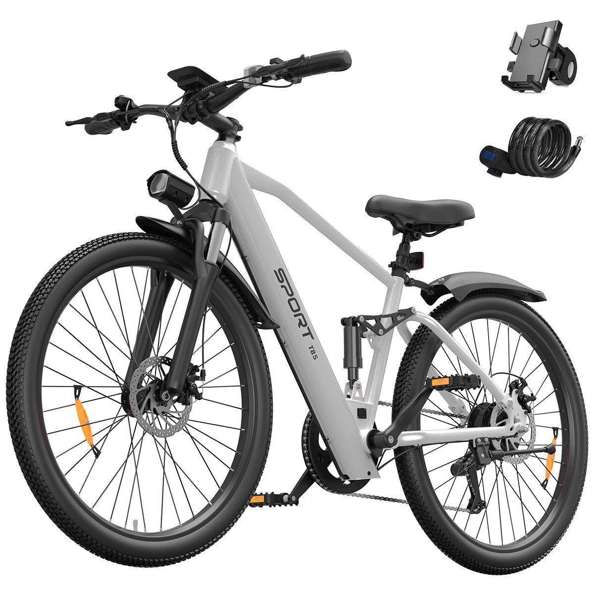 PixelPilot E-Bike Cityrad 26 Zoll Elektrofahrrad 48V 13Ah Akku Herausnehmbarer Akku und Korb, 7 Gang, Nabenmotor, 624 Wh, (Packung)