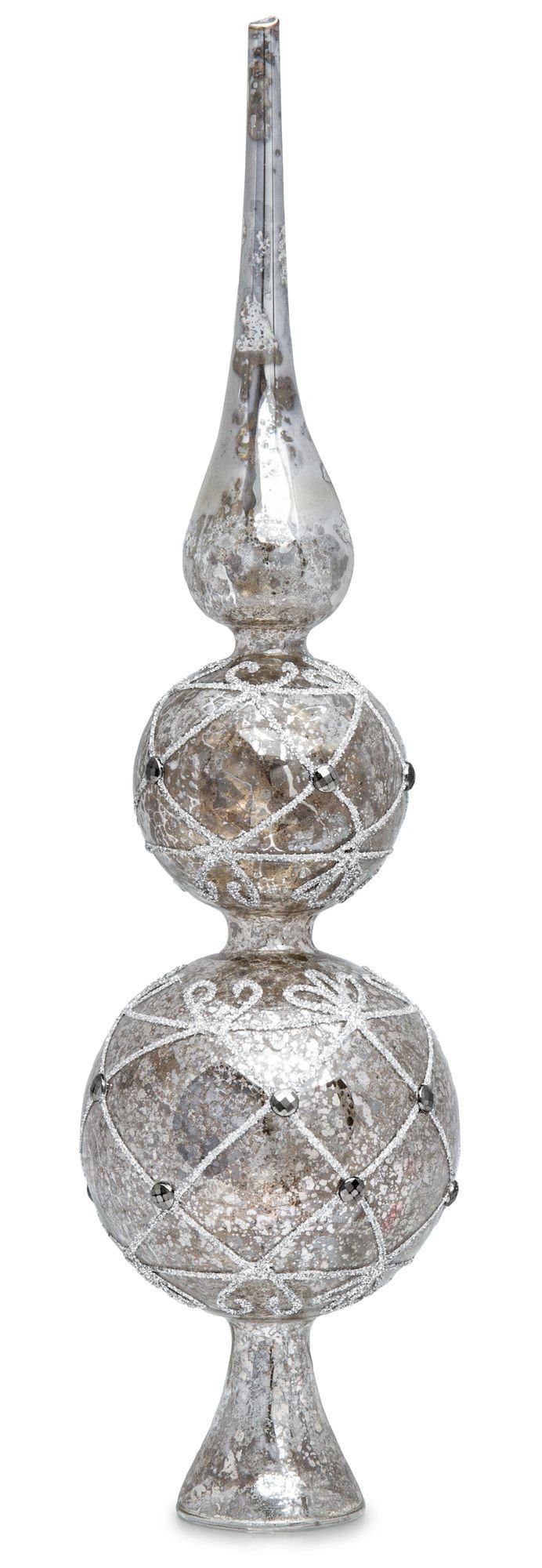 SIKORA Christbaumspitze SP4S aus irisierendem Klar Glas mit Antik SILBER Dekor