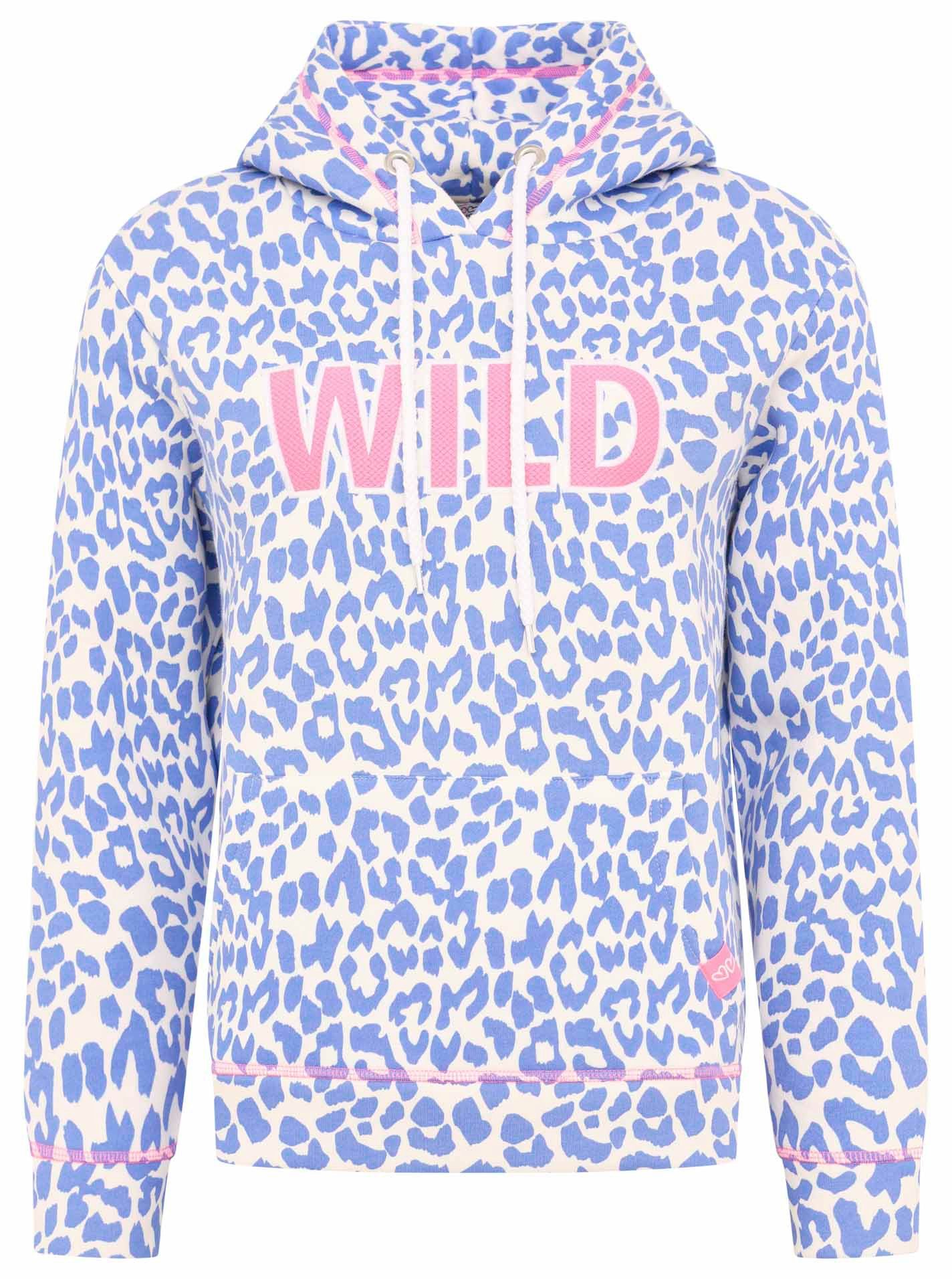 Zwillingsherz Hoodie "Leo Pastell" Leomuster und WILD Applikation, Kapuze, Tasche, Baumwollmischung