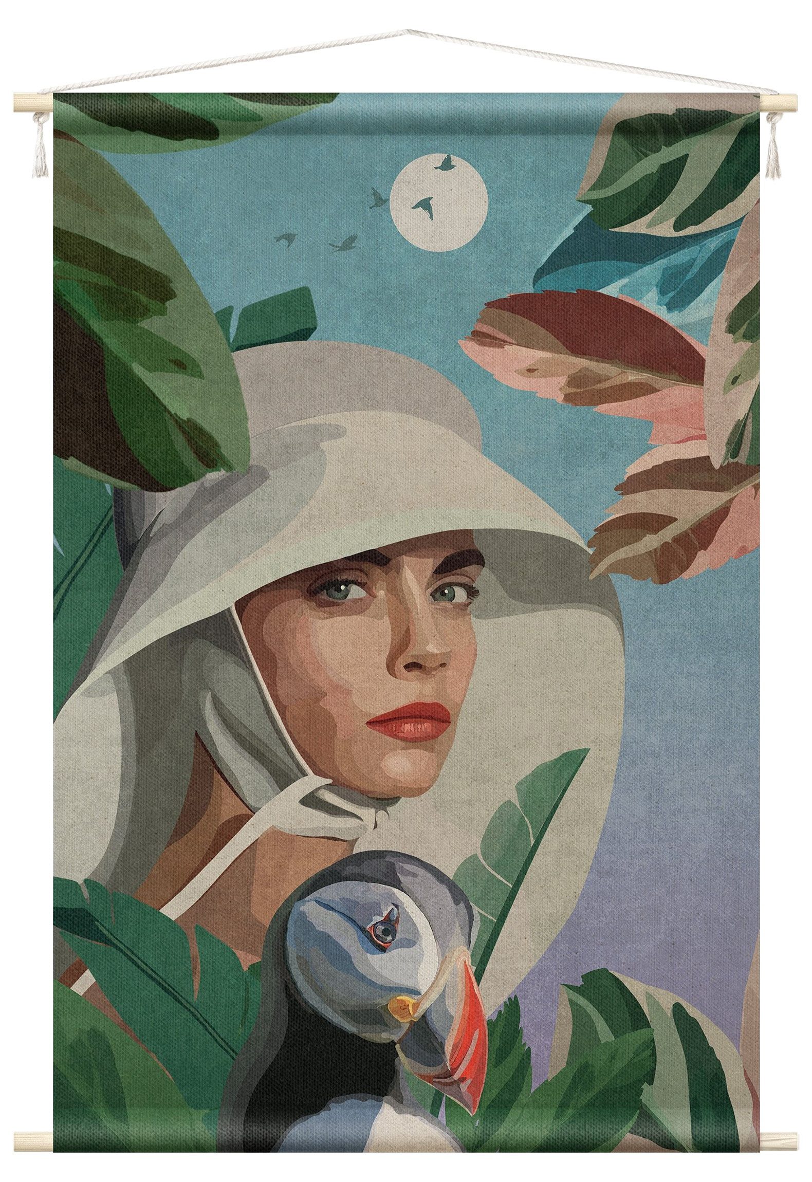 Wandteppich modern Tropisch Emel Tunaboylu Frauenportrait bunt