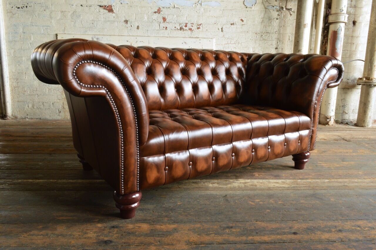 1 Sitzer Sofort, JVmoebel Design Made Teile, Chesterfield-Sofa Ledersofa 2 Leder 100% in Garnitur Polster Europa Sofa