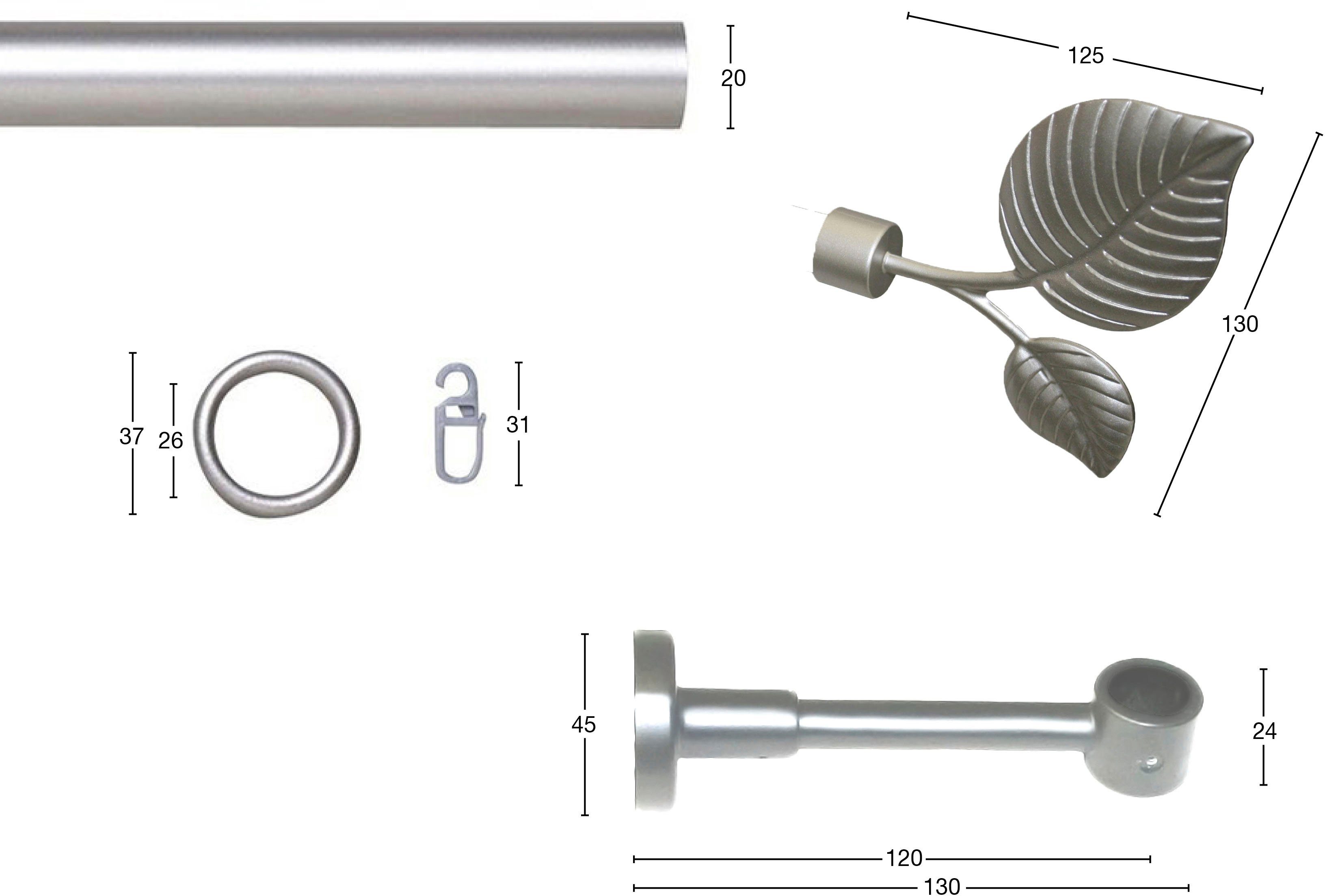 Gardinenstange LEAF, GARESA, Ø 20 mm, Wunschmaßlänge, Vorhanggarnitur,  verlängerbar, Wandmontage, mit Ringe