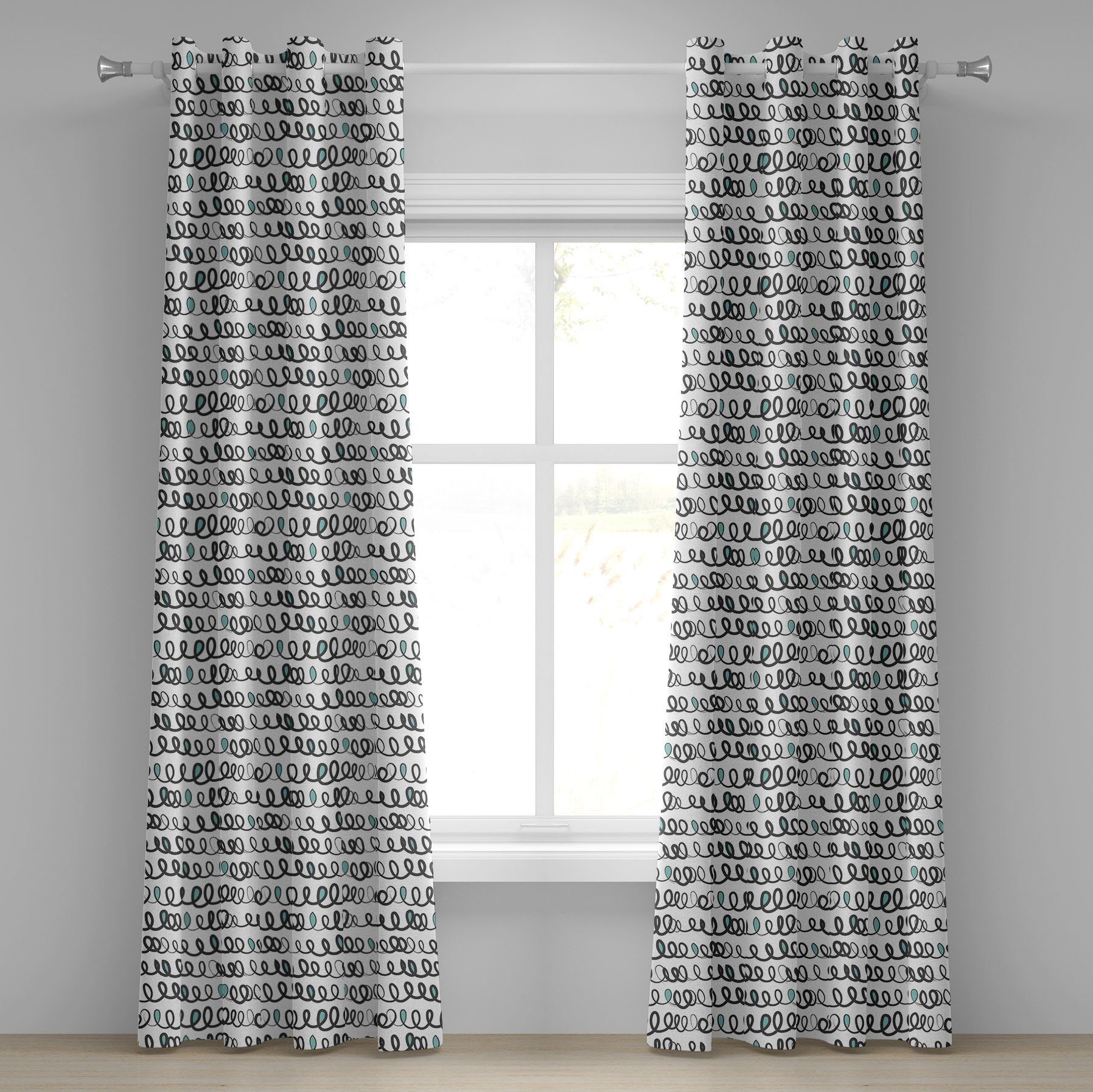 Gardine Dekorative 2-Panel-Fenstervorhänge für Schlafzimmer Wohnzimmer, Abakuhaus, Gekritzel Zufällige Curly Stripes
