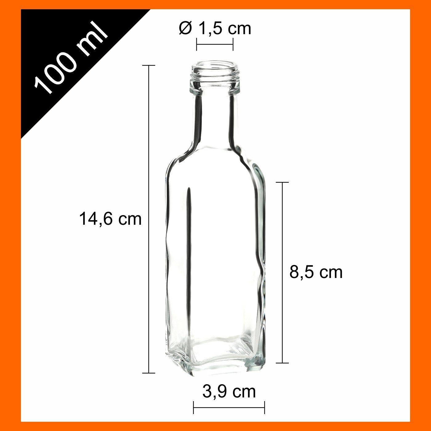 Schraub-Deckel Set, - 100 Trinkflasche Kleine gouveo - Glasflaschen 0,1l, transparent silberfarben Flasche 24er mit Maraska ml transparent-silberfarben