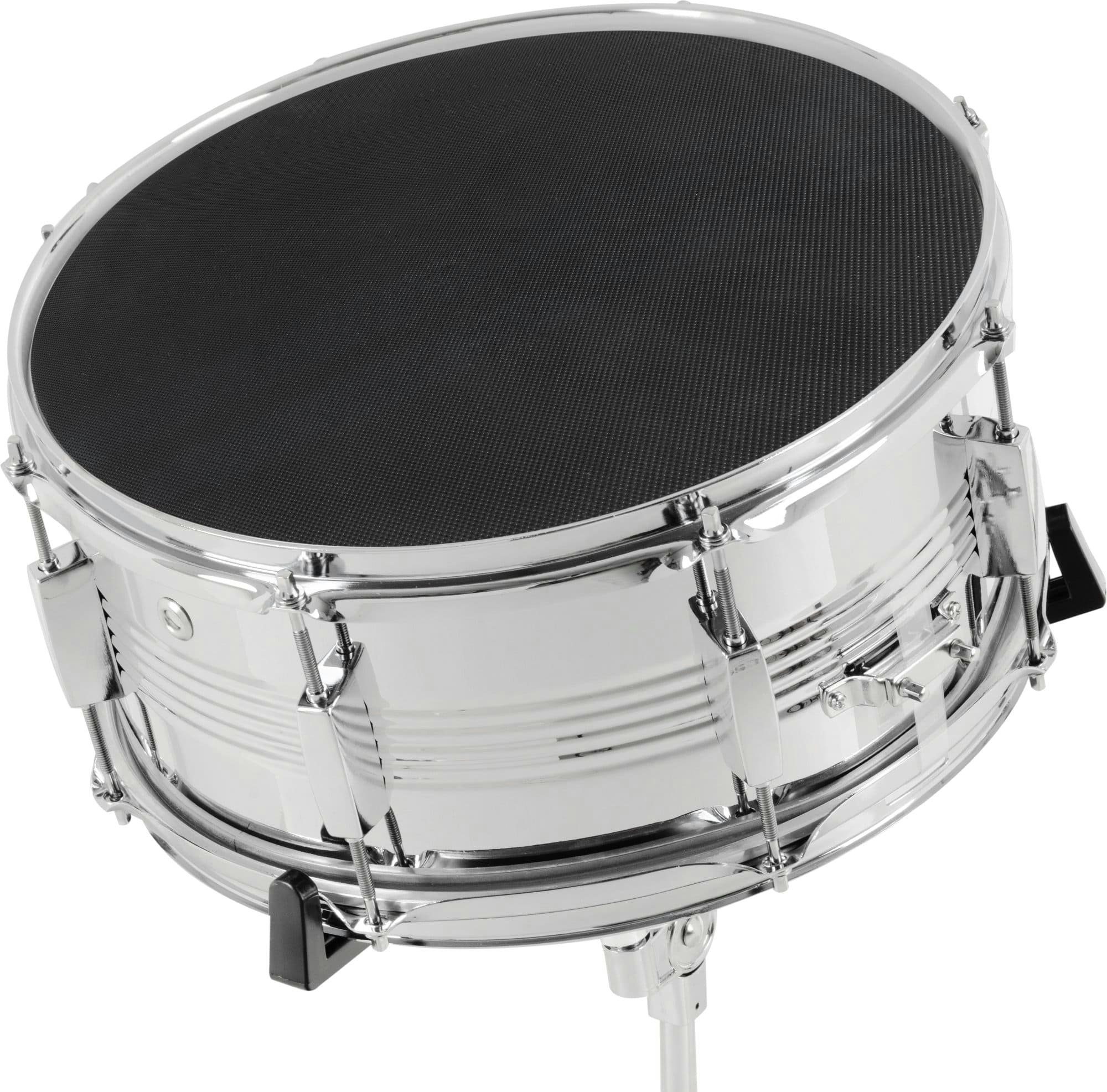 XDrum Snare Drum Metall-Snare mit Teppichabhebung,Starter-Set, inkl. Practise-Pad, Ständer, Sticks, Softbag, Doppelstrebiger Snare-Ständer