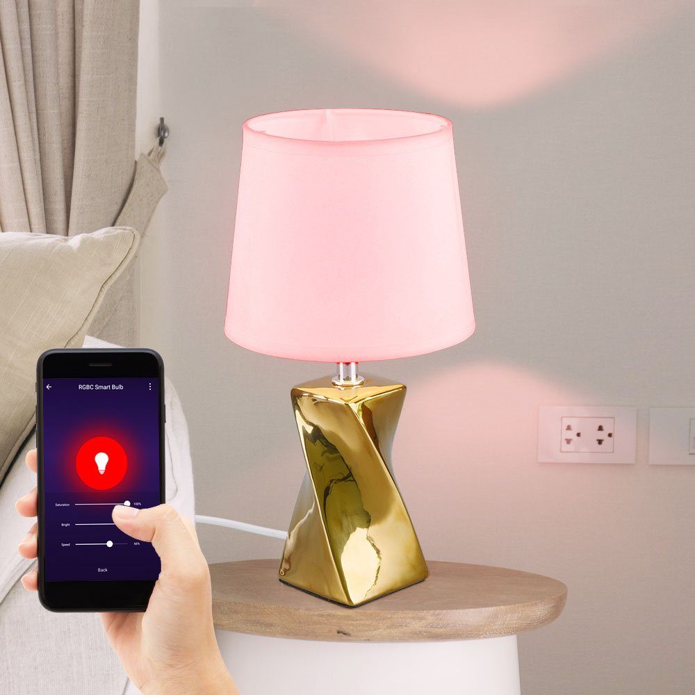 etc-shop Smarte LED-Leuchte, Smart RGB LED Tisch Leuchte Keramik Ess Zimmer Lampe App-
