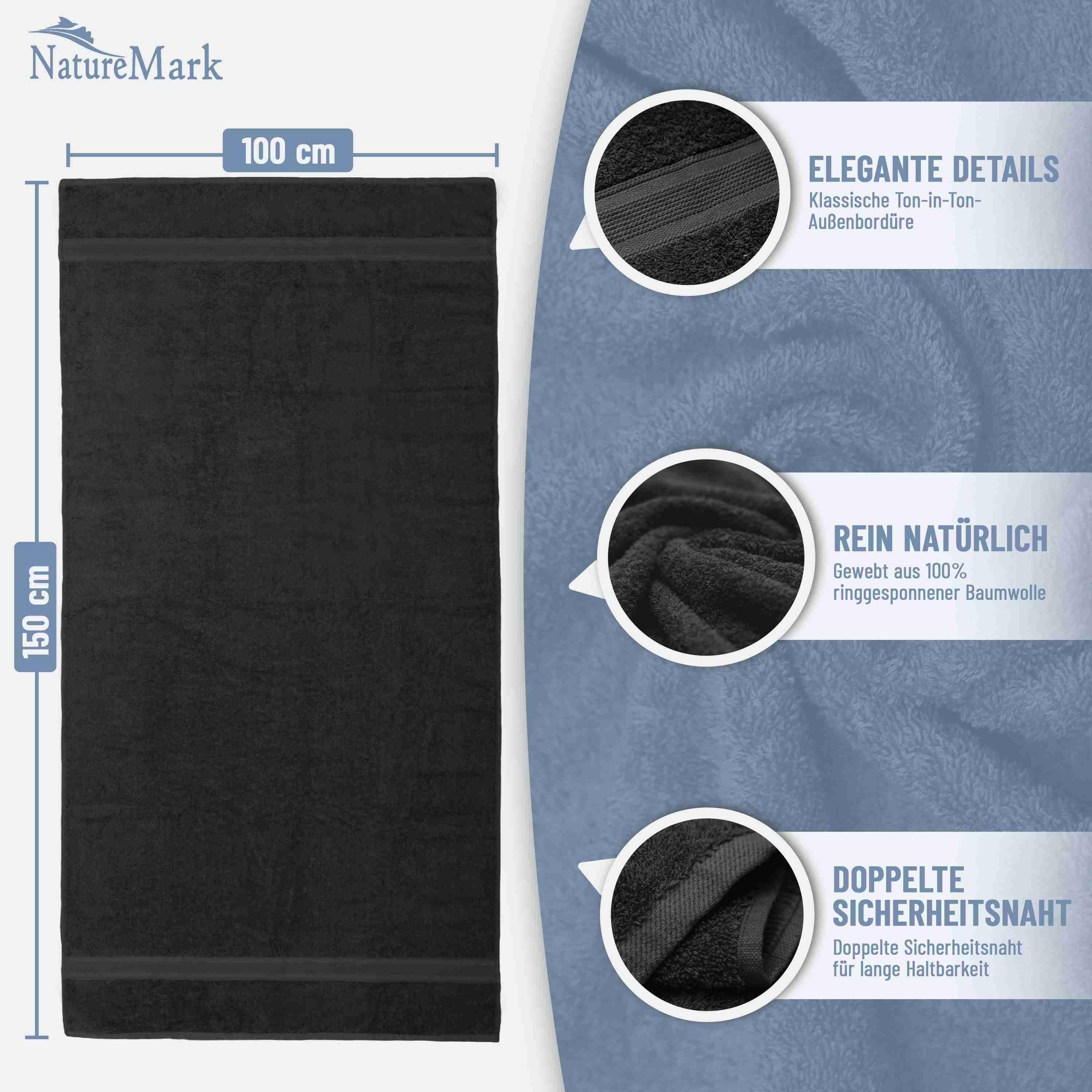 NatureMark Badetuch 2er-Set Frottier Badetücher 100x150cm, 100% Baumwolle (2-St), Premium Qualität, BADETUCH, Bade-Handtuch, 100x150cm