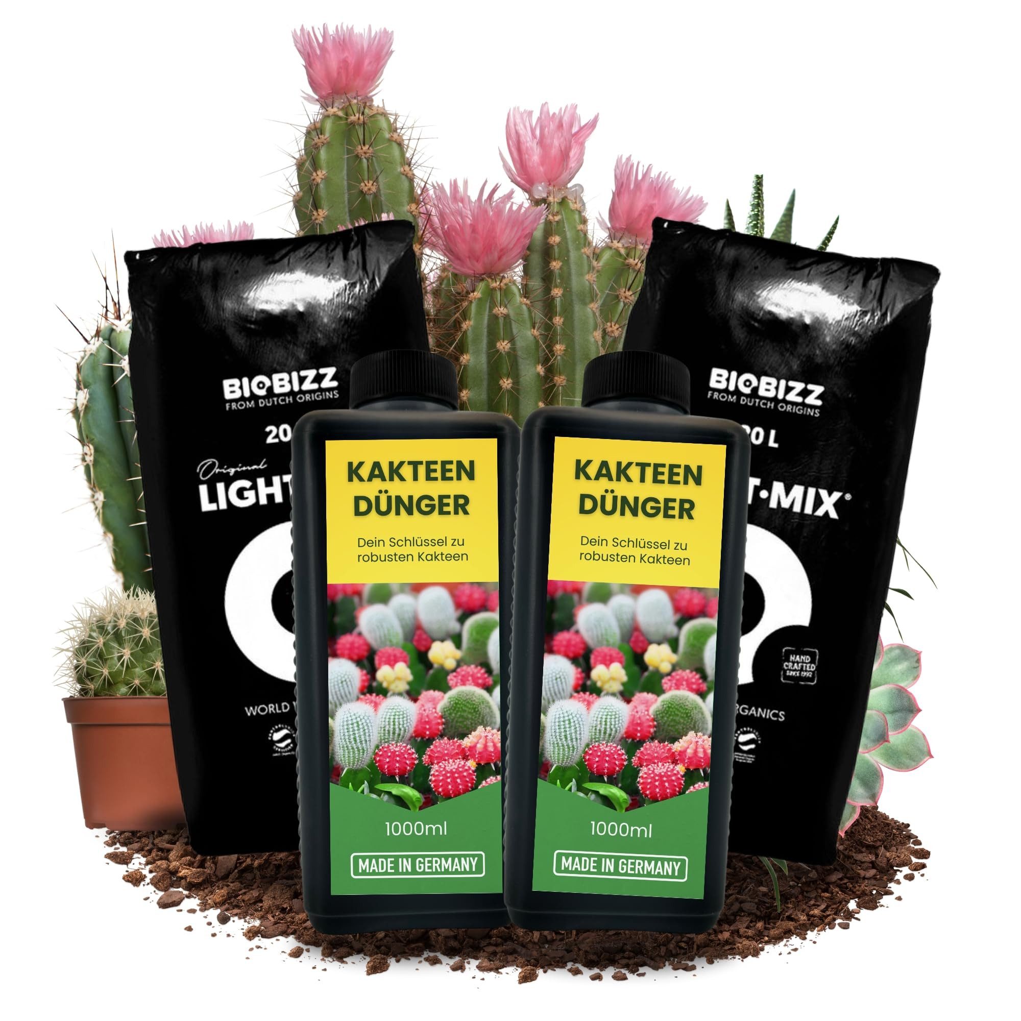 TronicXL Spezialerde 1L Kakteendünger 40 Liter Erde Sukkulentendünger Kakteen Sukkulenten Flüssigdünger, mit Organisch, Dünger flüssig 1000ml Flüssigdünger