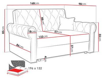 MIRJAN24 Schlafsofa Viva Roma III, mit Bettkasten und Schlaffunktion, inkl. Kissen, Schwarz Metallfüße, Wellenfeder, 3 Sitzer