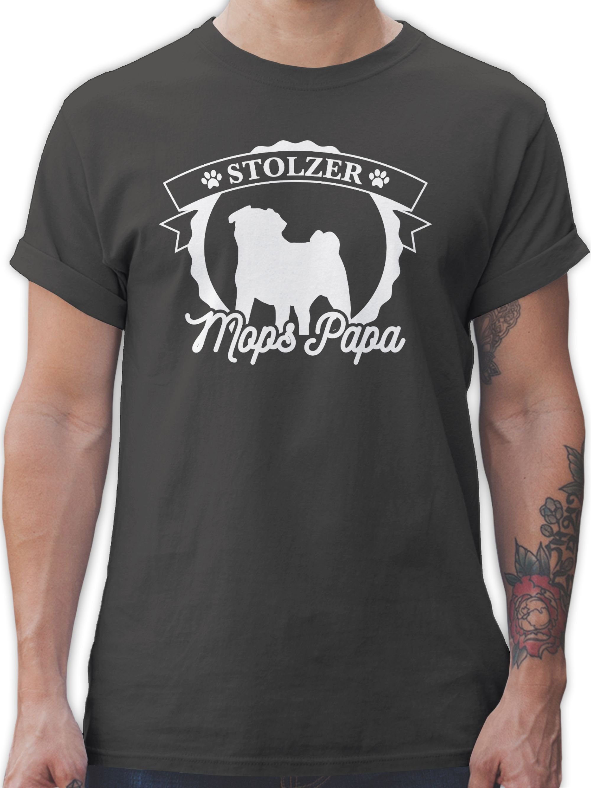 3 Mops T-Shirt Shirtracer Dunkelgrau für Geschenk Stolzer Hundebesitzer Papa