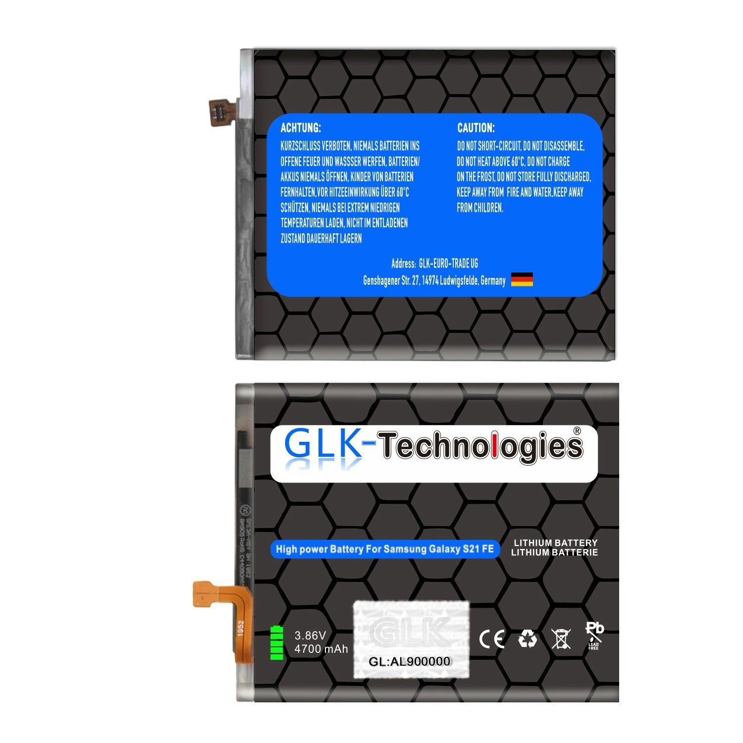 SM-G990 inkl. Samsung mAh 4700 EB-BG990ABY Galaxy GLK-Technologies S21 5G Handy-Akku 2X Klebebandsätze FE