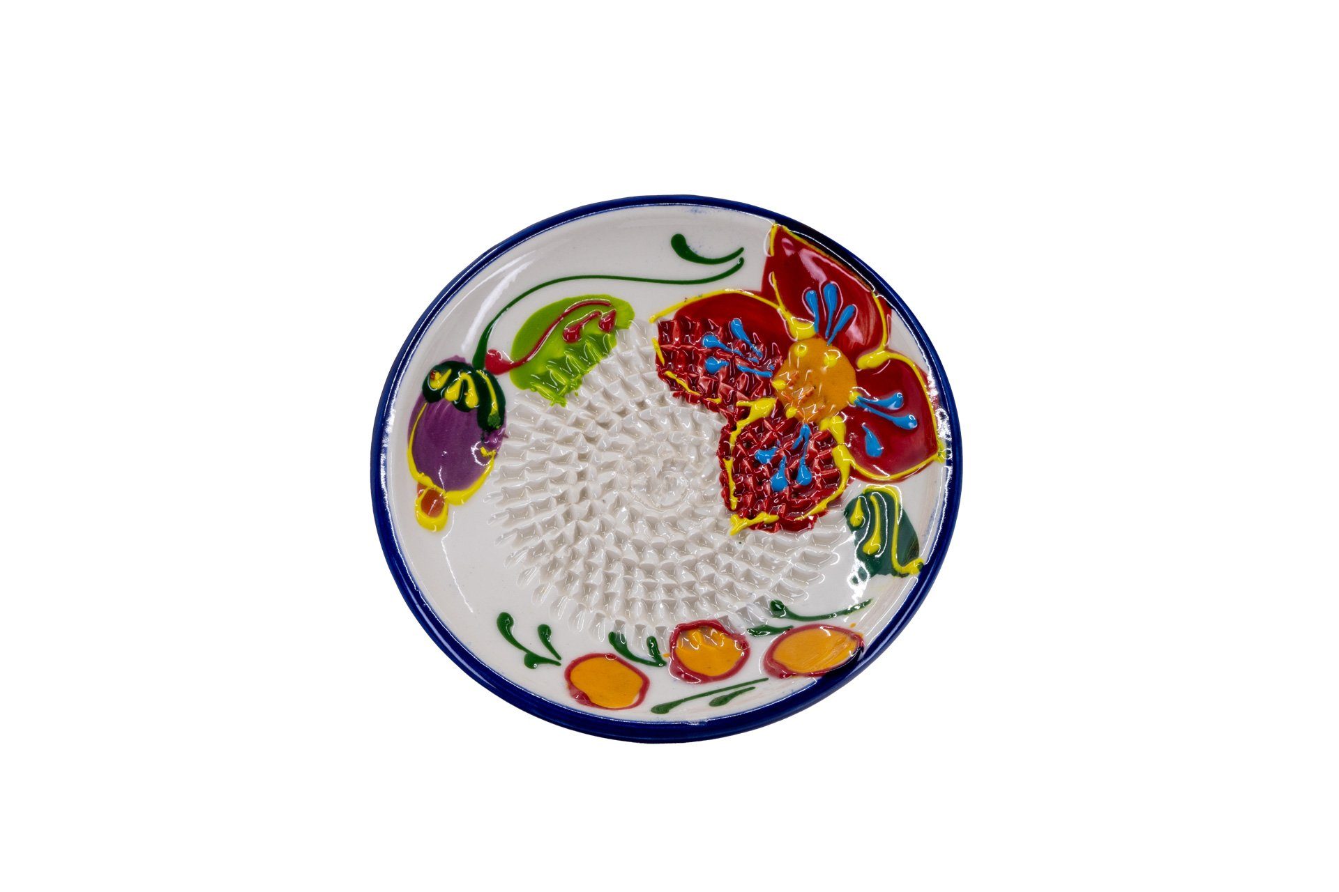 Kaladia Multireibe Reibeteller mit roter Blüte, Keramik, handbemalte Küchenreibe - Made in Spain