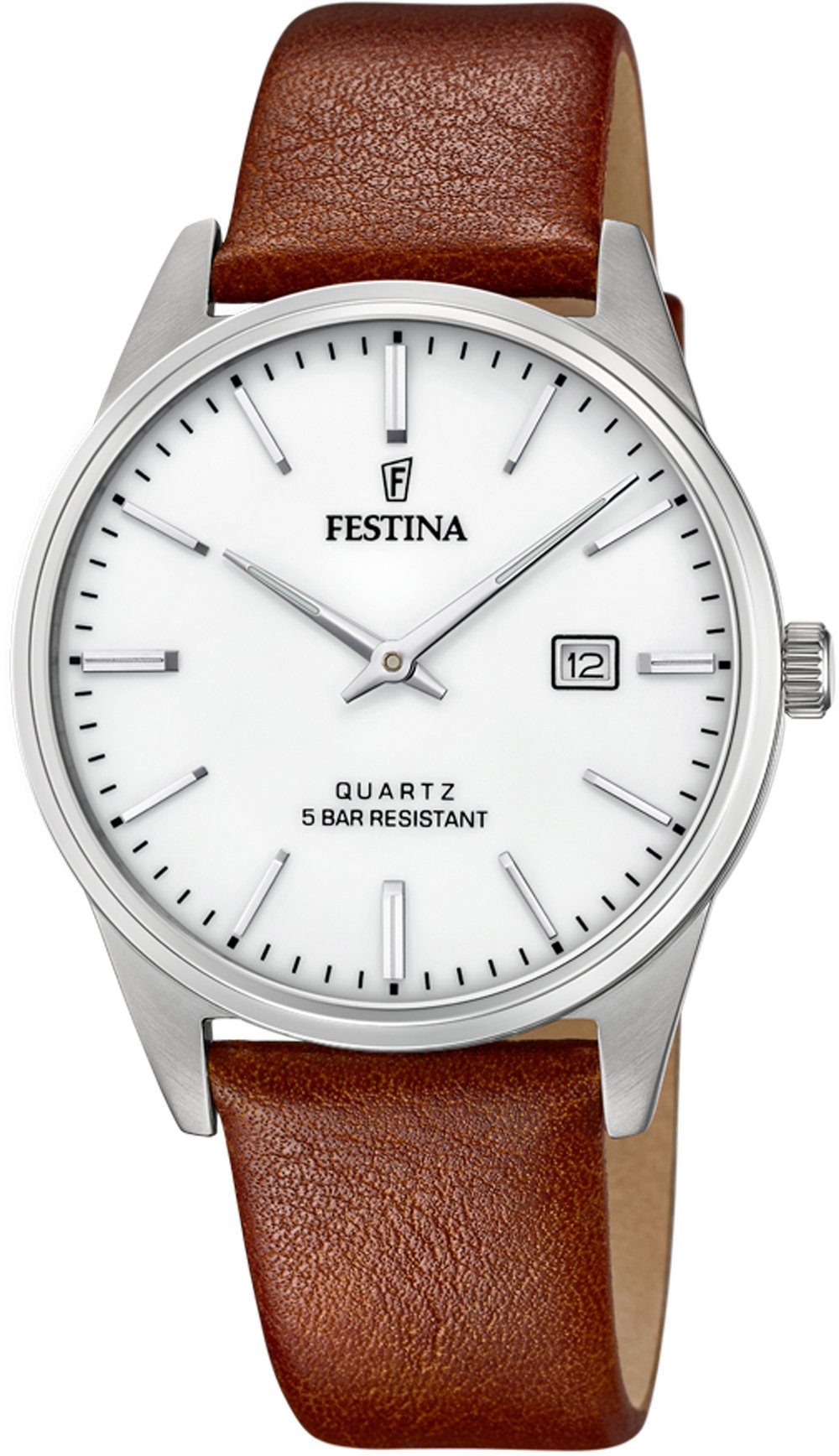 Festina Quarzuhr F20512/2, Armbanduhr, Herrenuhr, Damenuhr, Lederarmband, Datum