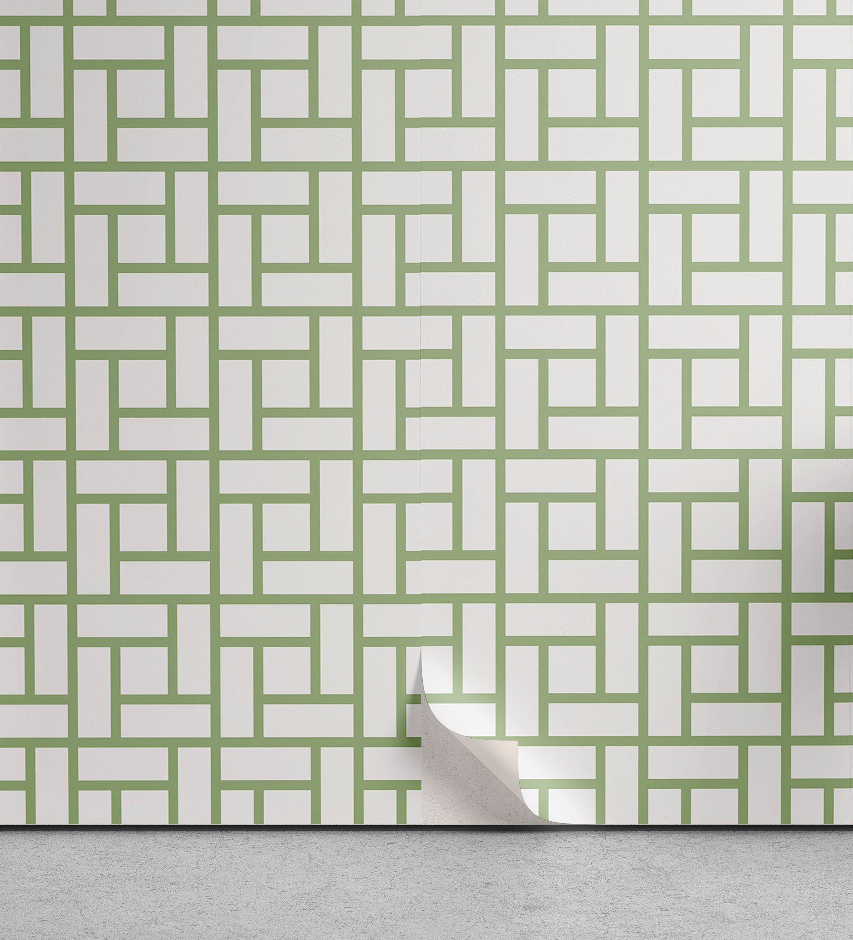 Abakuhaus Vinyltapete selbstklebendes Wohnzimmer Küchenakzent, Grün Maze geformte Quadrate Linien
