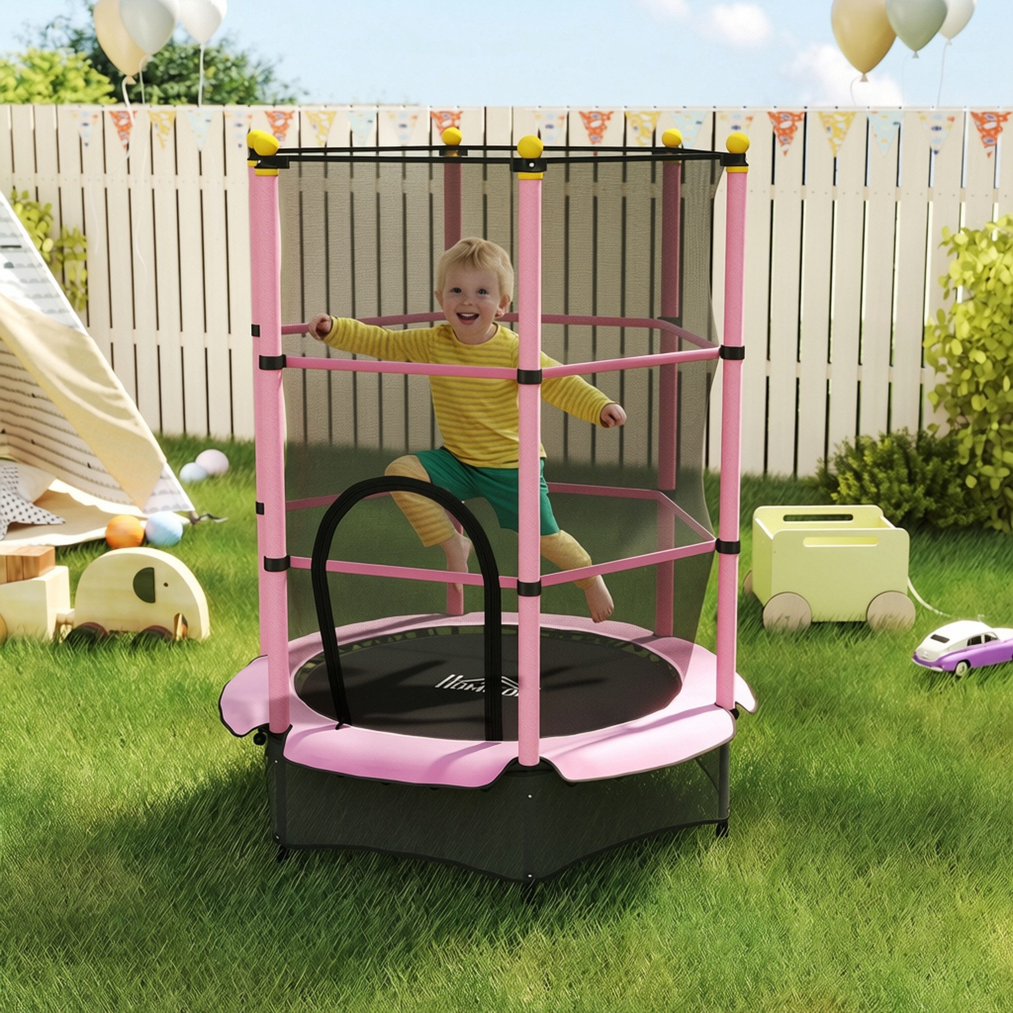 HOMCOM Kindertrampolin Trampolin Outdoor mit Sicherheitsnetz, Randabdeckung, Ø 140 cm, (Indoor Trampolin, 1 tlg., Trampolin), für Kinder 3-10 Jahre, bis 50 kg b – Bild 2 von 5