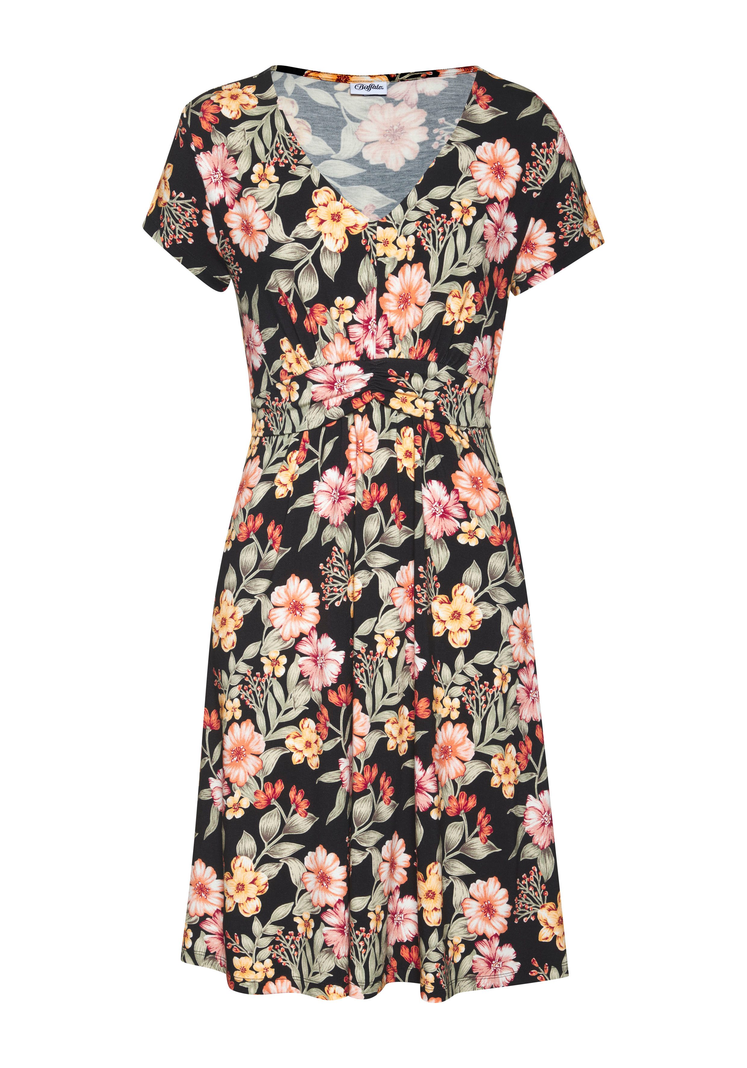 Buffalo Jerseykleid mit V-Ausschnitt und Blumendruck geblümtes Sommerkleid, Viskosekleid, Blumenkleid, Strandkleid – Bild 2 von 5