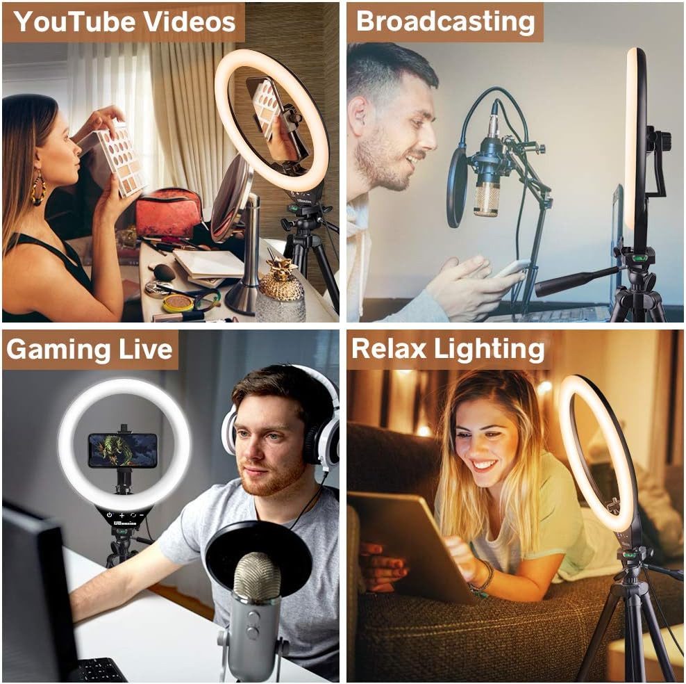 UBeesize Ringlicht 10"LED-Ringlicht: Stativ, Fernbedienung – Live Stream, TikTok, YouTube, 10 Zoll Touch Ringlicht, 3000–6000K, dimmbar, Bluetooth Fernbedienung