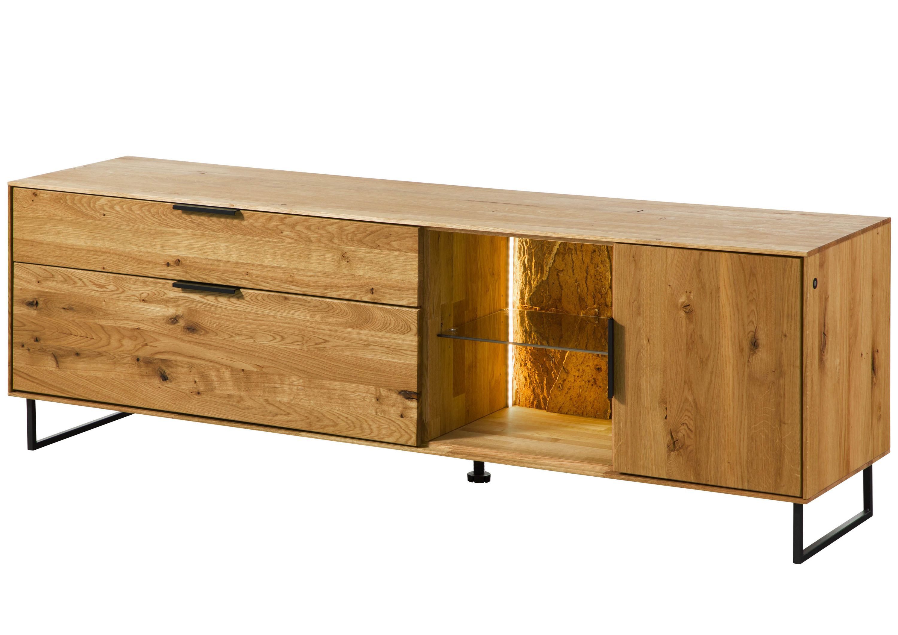 Massivmoebel24 Lowboard (Massivholz), Wildeiche mit Holztür 180x43x59 natur geölt LINDAU #25