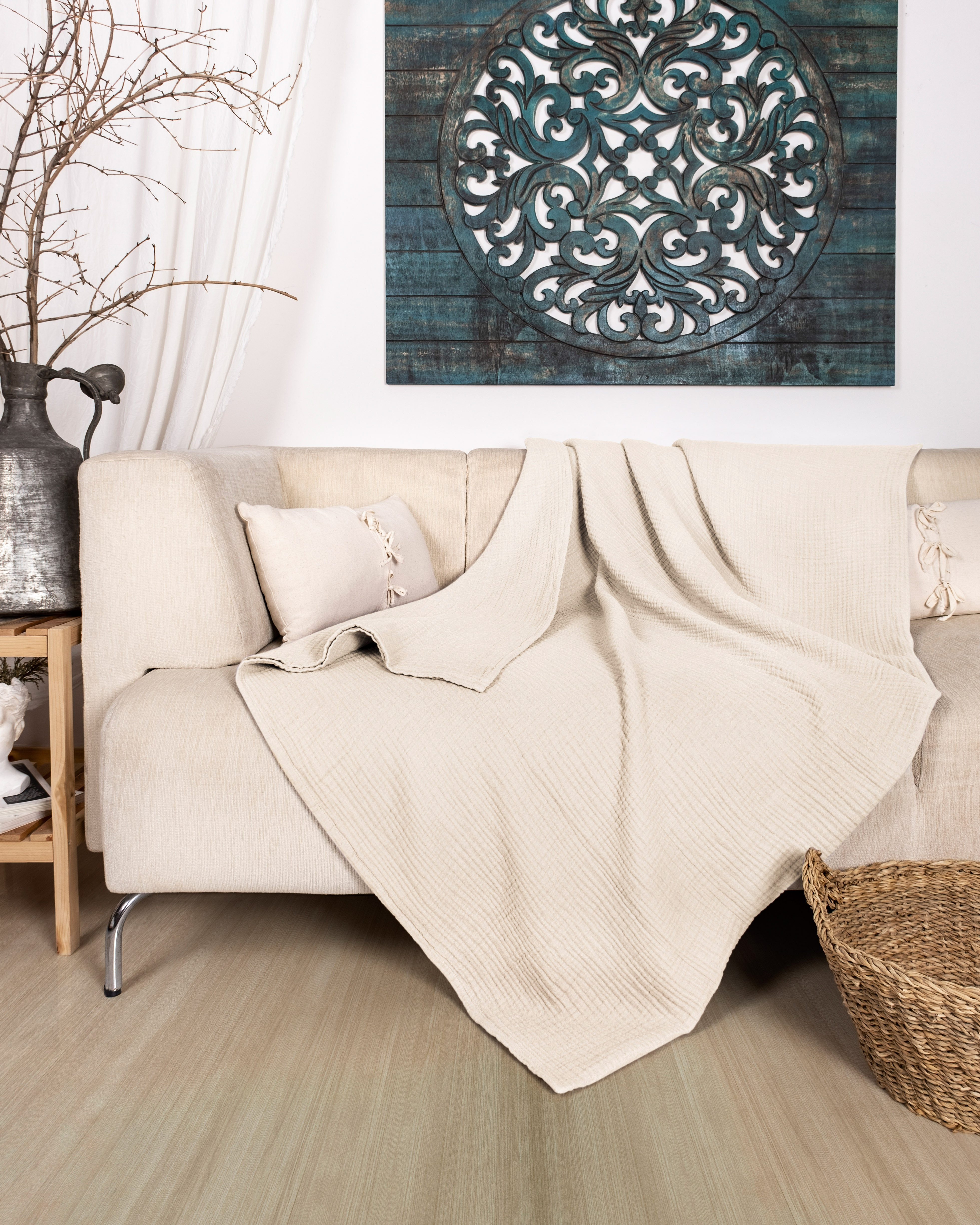 Laynenburg Tagesdecke Musselin aus 100% Baumwolle – Baumwolldecke, Kuscheldecke, Wohndecke als Sommerdecke, Bett-Überwurf, Couch-Überwurf, Sofa-Decke – Bild 5 von 5