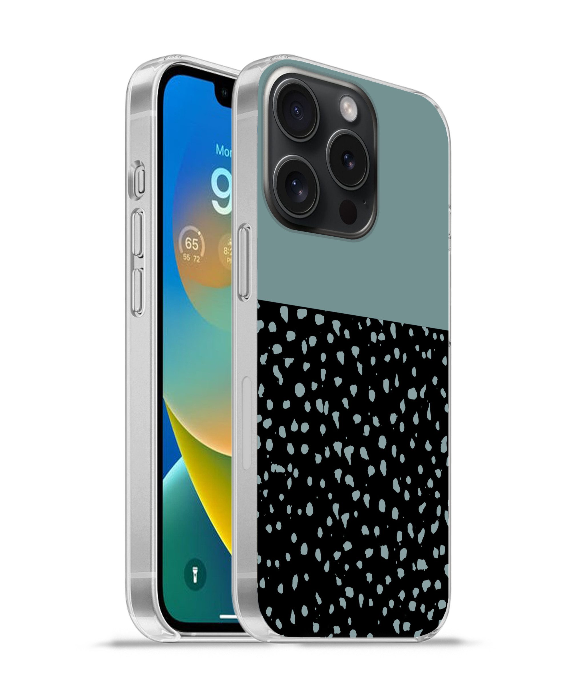 MuchoWow Handyhülle für Apple iPhone 15 Pro Polka dots - Grün - Schwarz, Smartphone-Bumper, Print, Handy Schutzhülle Dünn