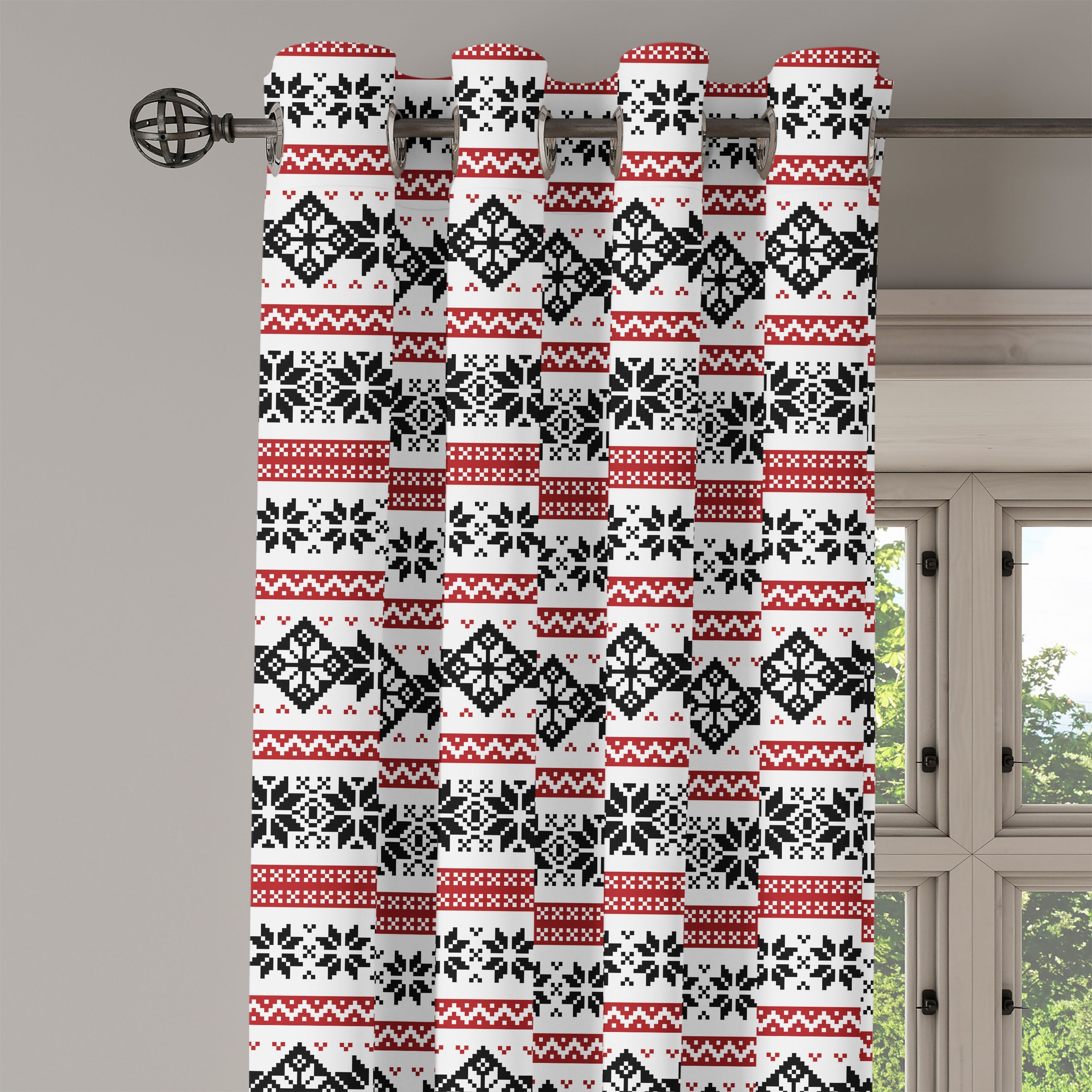 Dekorative für Aufwändige Abakuhaus, Schlafzimmer Saison Motive Gardine nordisch 2-Panel-Fenstervorhänge Wohnzimmer,