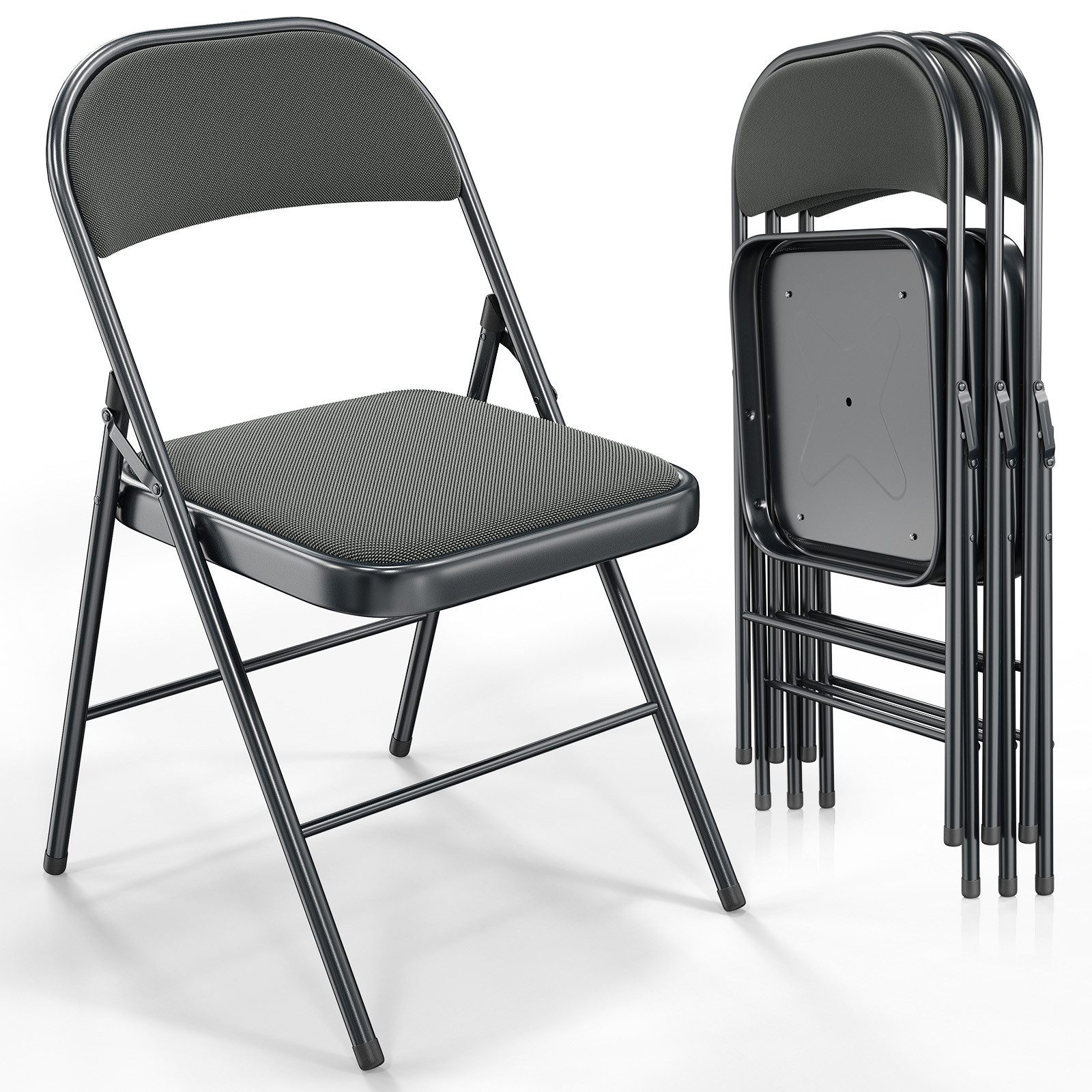 VINGLI Klappstuhl 4er/6er/8er/10er/12er Set aus Stahl & Stoff, Gepolsterte Klappstühle (4 St), bis 159 kg, für Veranstaltungen, Büro & Zuhause, Khaki/Schwarz/Grau