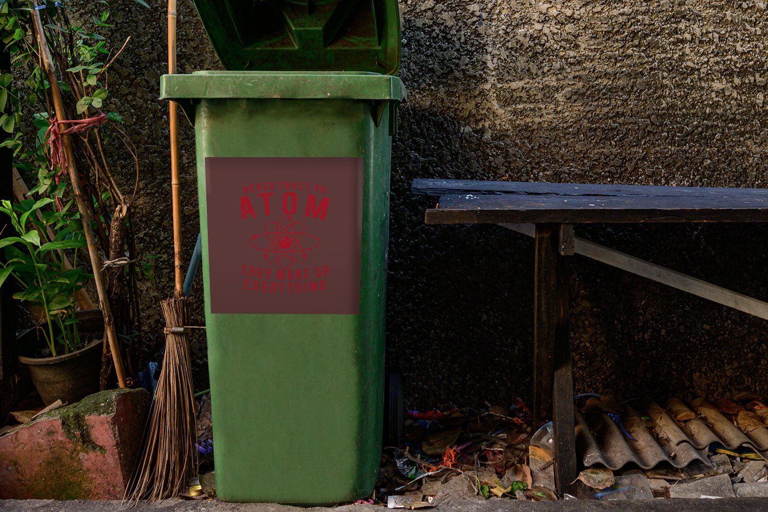 St), (1 Wandsticker - Mülleimer-aufkleber, MuchoWow Abfalbehälter Rot Atome Container, Mülltonne, - Sticker, Vintage