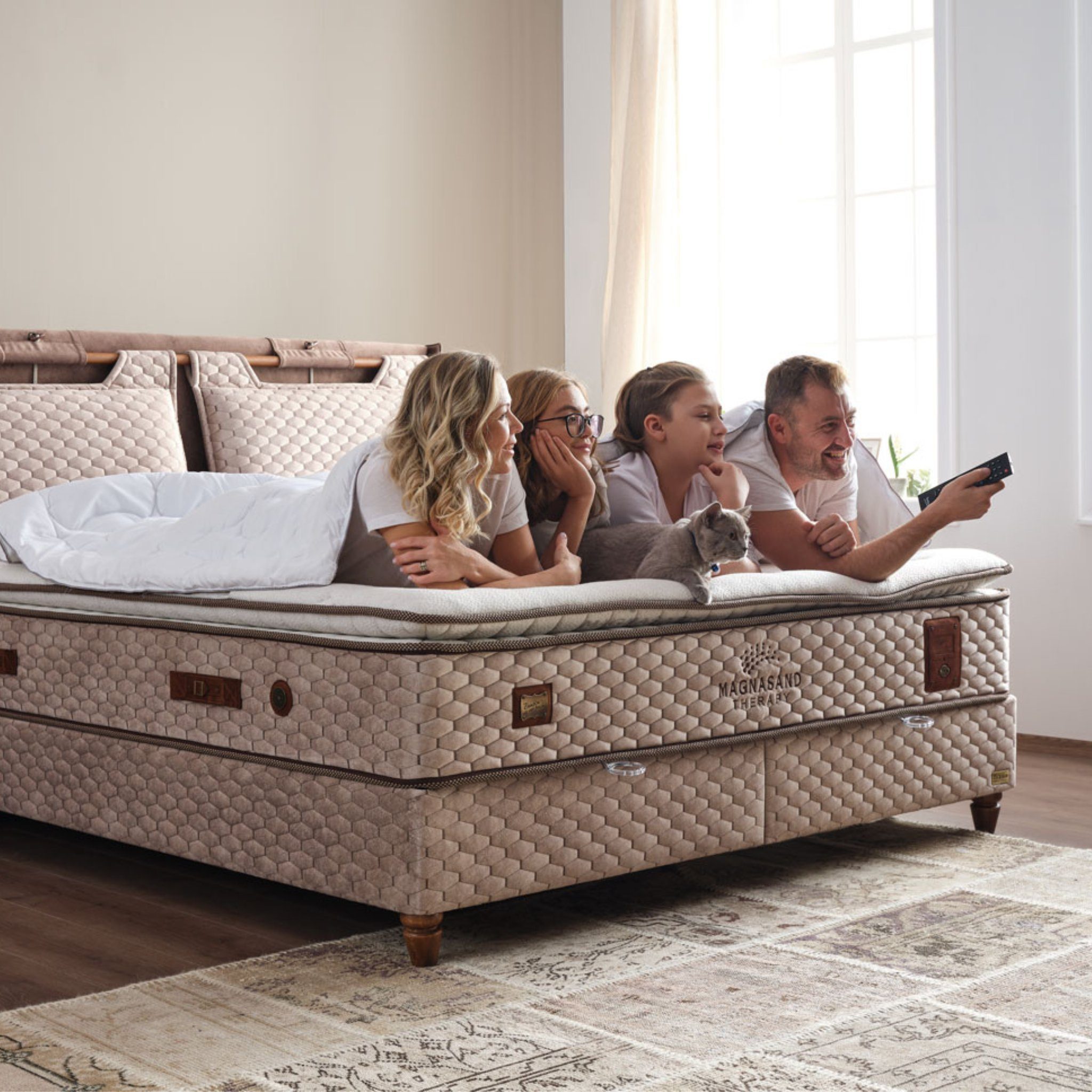 Bambi Boxspringbett Magnasand Stauraumbett inkl. Matratze und Kopfteile (Magnetischer schwarzer Sand, Taschenfederkern, 2 Bettkästen, 1 Kopfteil, 1 Matratze), inkl. Lieferung