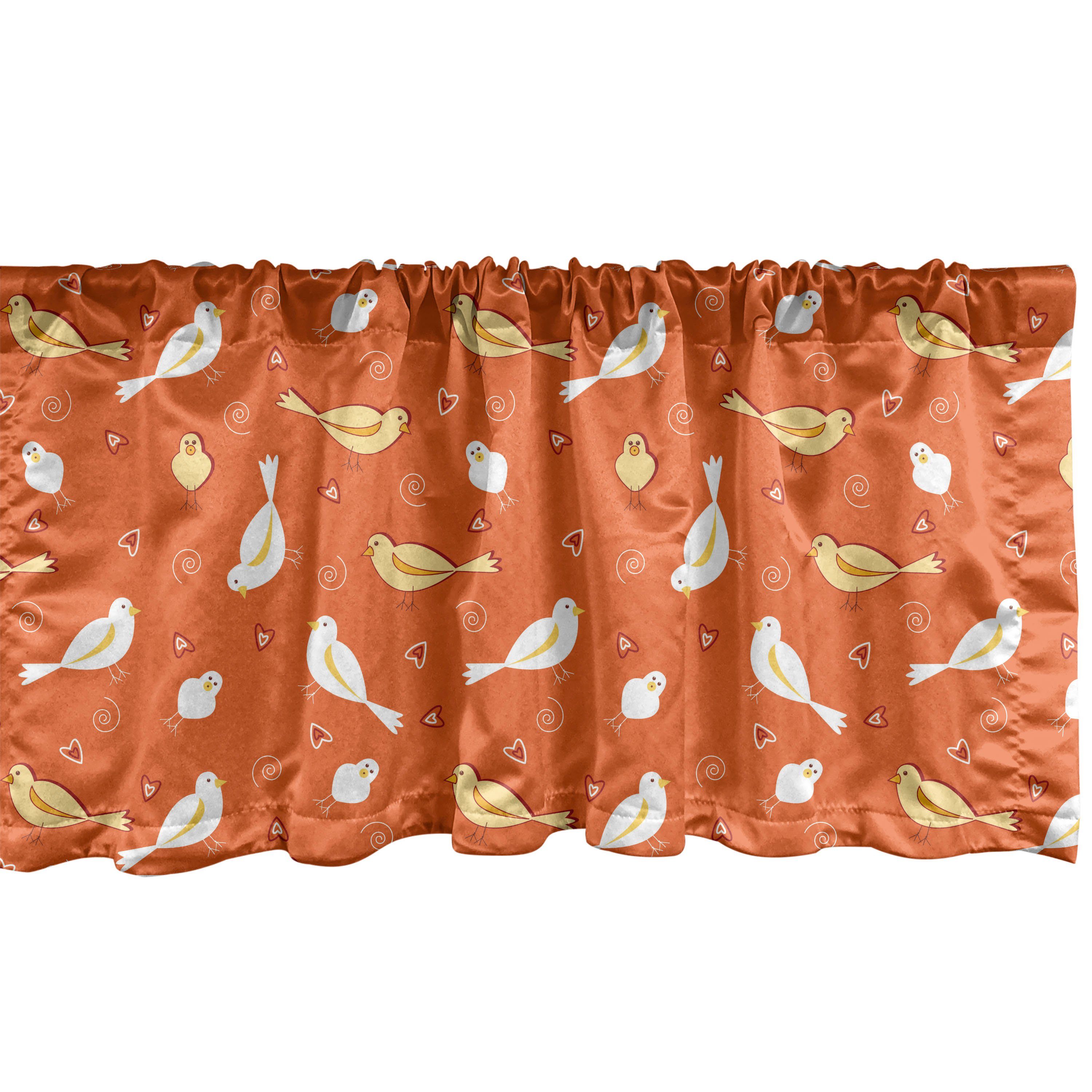 Scheibengardine Vorhang Volant für Küche Schlafzimmer Dekor mit Stangentasche, Abakuhaus, Microfaser, Jahrgang Vögel mit Herz-Shapes