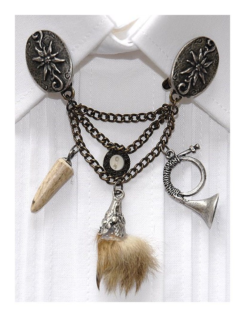 Moschen-Bayern Krawatte Kragenspange Trachtenkrawatte Herren Kragenschmuck Trachtenspange Metall 100% Messing - Farbe Altsilber