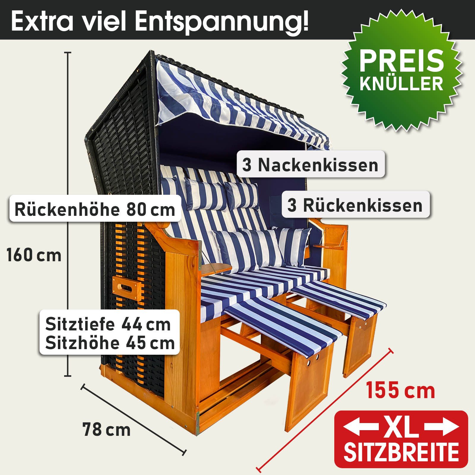 BRAST Strandkorb 3-Sitzer XL für 2-3 günstig online kaufen