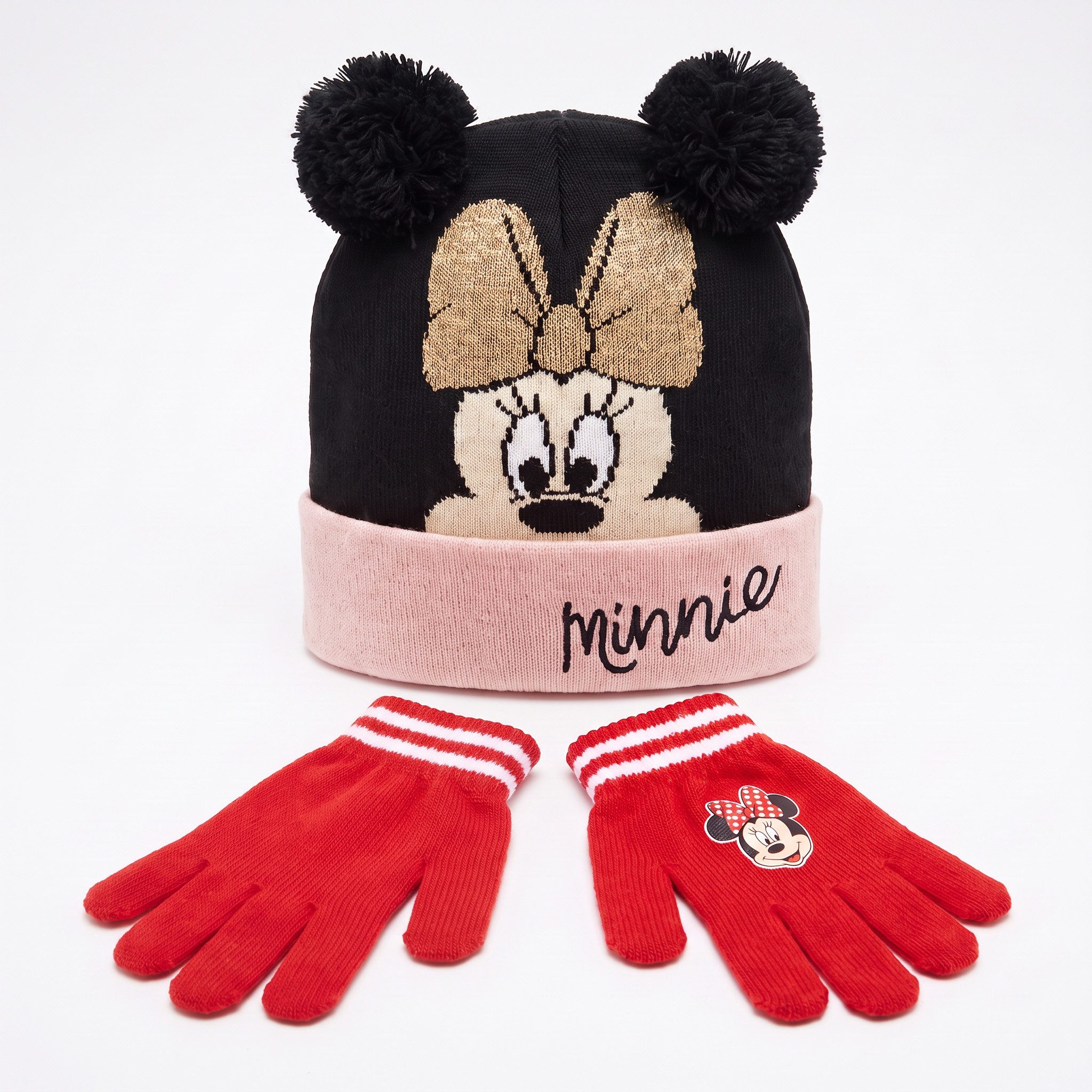 Disney Bommelmütze Disney Minnie Maus Kinder Winter Bommel Mütze plus Handschuhe Gr. 52 bis 54