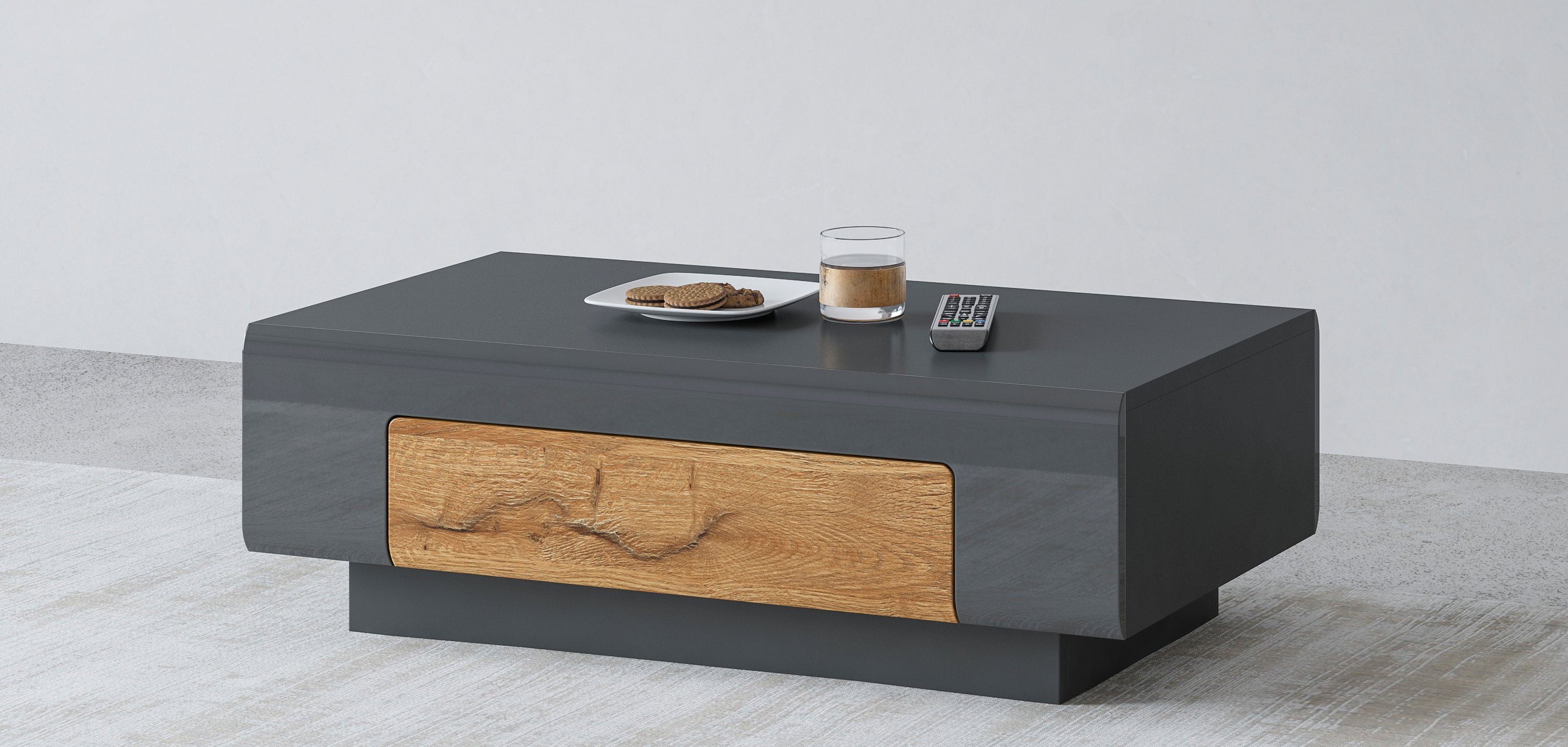 INOSIGN Couchtisch Toledo,Breite 110cm eleganter Sofatisch mit Hochglanzelemente, Kaffeetisch mit 1 Schublade, Wohnzimmertisch