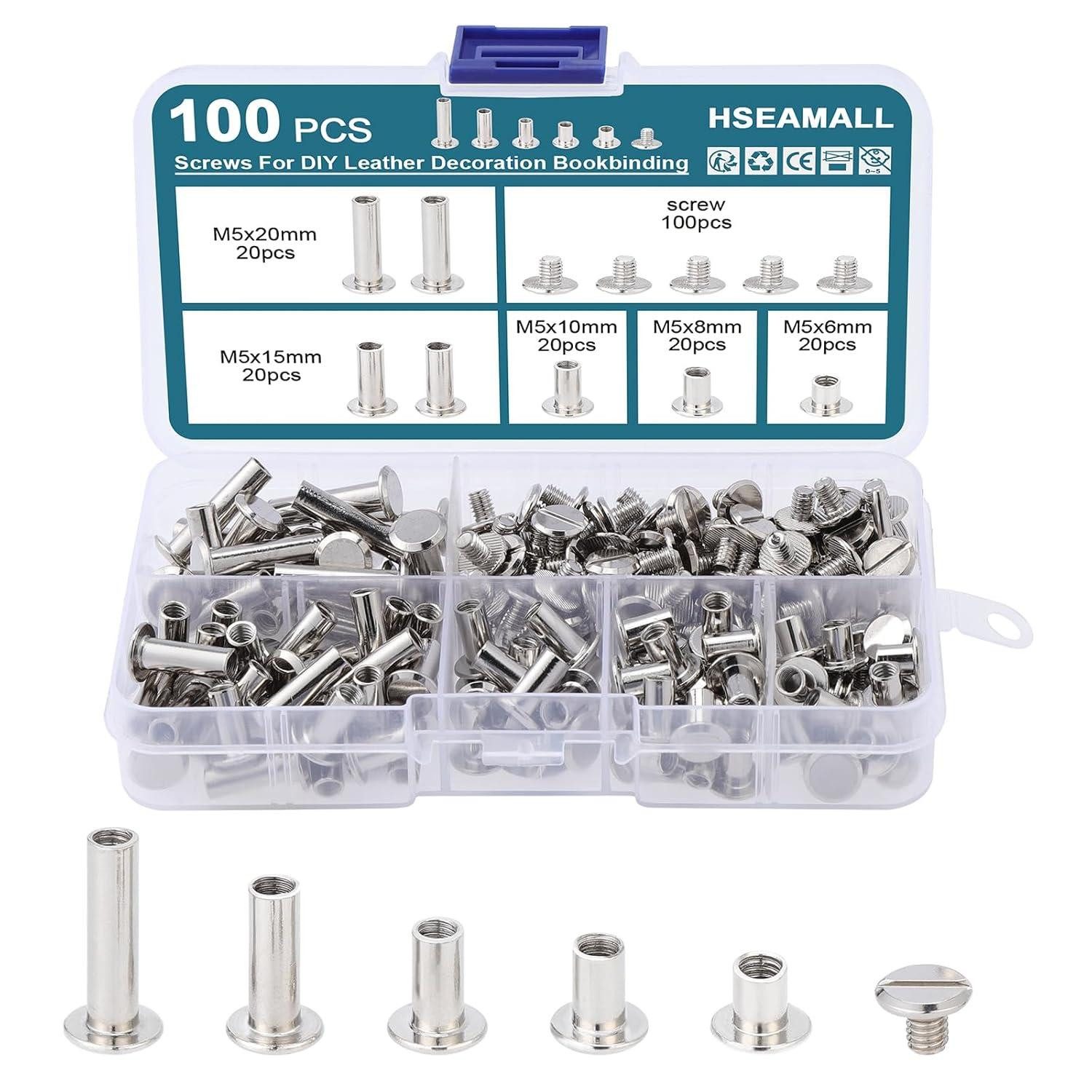 Multitool 100er Set Binding Schrauben 5 Größen Nagel Rivet Leder Reparatur Solid